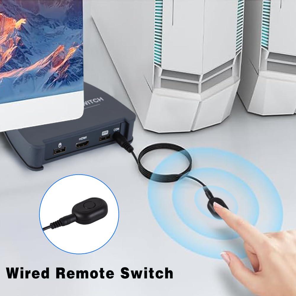 HDMI KVM Switch 1 Monitor 2 Computers,4K@60Hz KVM Switcher with 2 HDMI Cable and USB Ports for 2 Computers Share Keyboard Mouse Printer, Include Desktop Controller