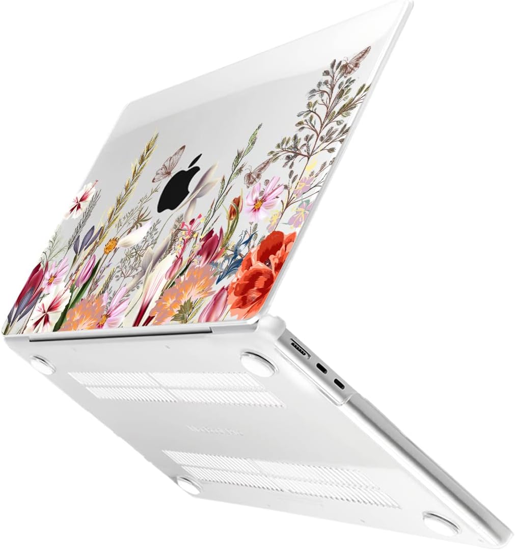Batianda Premium Case for New MacBook Air 15 inch 2025 M4 2024 2023 with M3 M2 Chip Model A3114 A2941, Designed Protective Plastic Hardshell & Keyboard Cover & Screen Protector, Flower Field