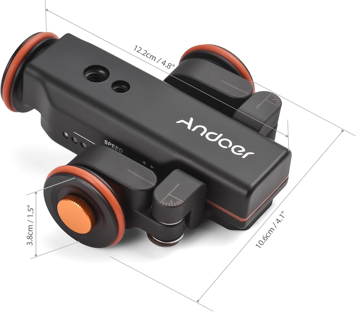 Andoer Video Camera Dolly with Ballhead & Phone Holder, 3-Speed Motorized Auto Track Dolly Car with Remote Control - Compatible with iPhone, DSLR, Camcorder, Gopro, Insta, Android Smartphone