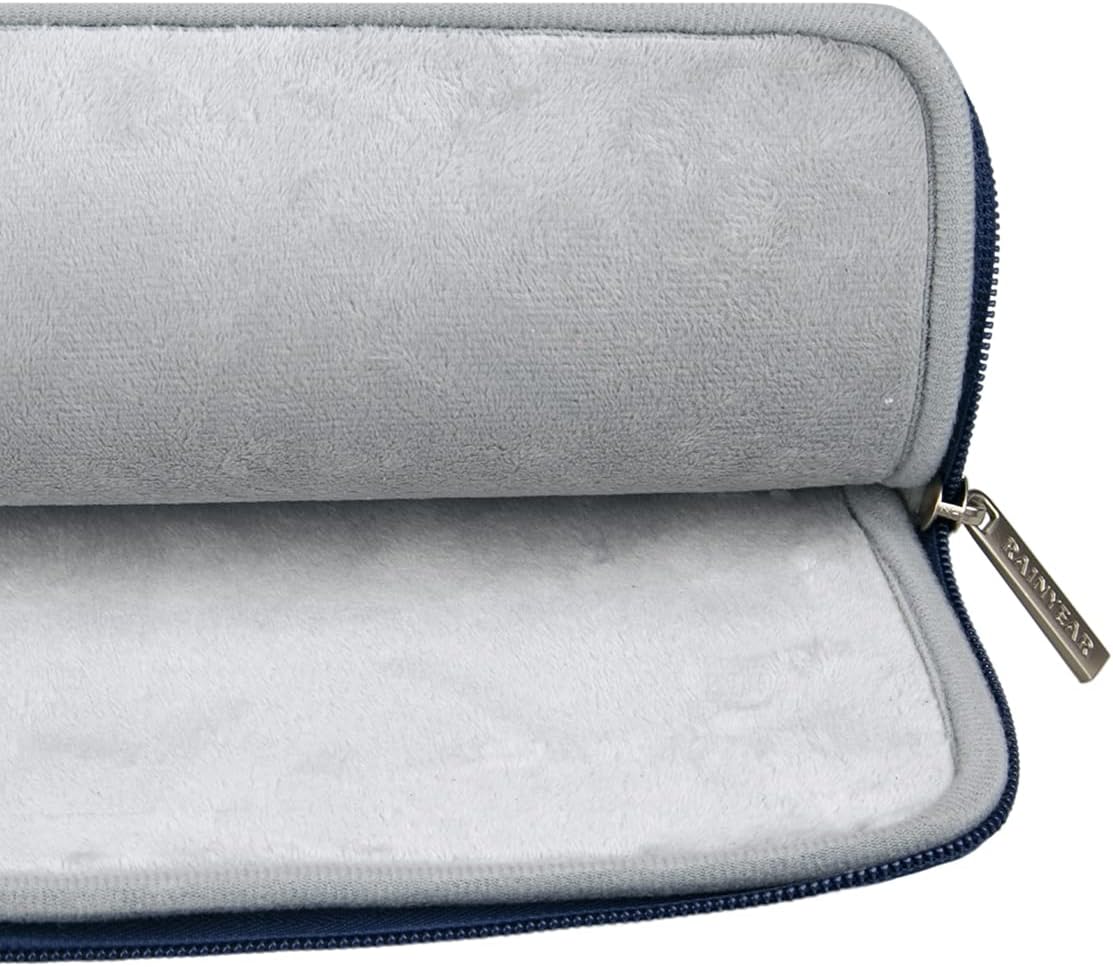 RAINYEAR 14 Inch Laptop Sleeve Protective Case PU Suede Leather Zipper Padded Cover Water Resistant Carrying Bag Compatible with 14" Notebook Computer Chromebook(Deep Blue)