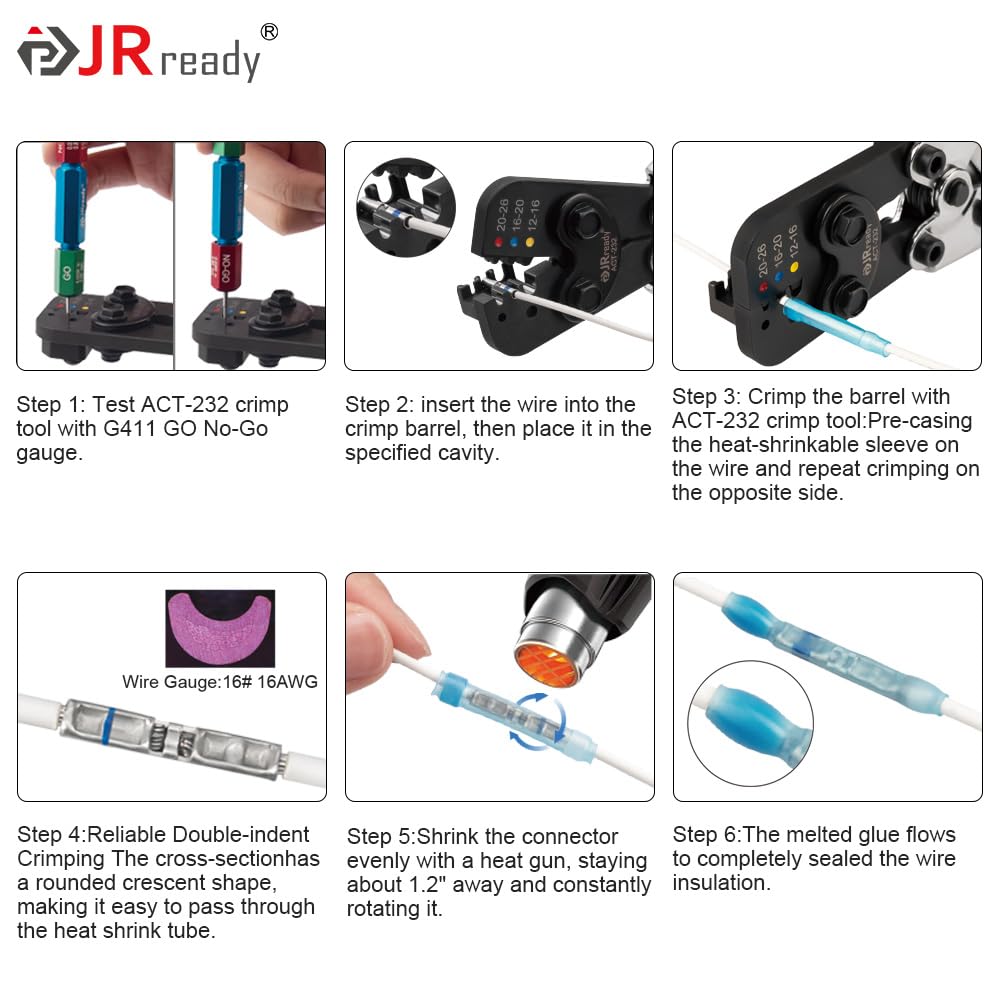 JRready ST6385-16-50 MiniSeal Crimp Splice 50Sets Blue Butt Splice Connectors 20-16 AWG (M81824/1-2) Wire-to-Wire Heat Shrink Butt Connector with Alternative Temp. PVDF/PE Tubes