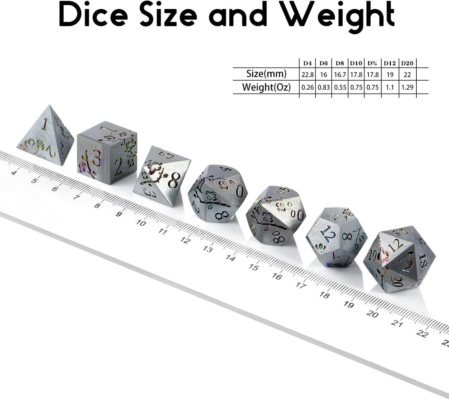 DNDND Rainbow Flower Metal Dice Set, 7 PCS Metallic Flowers DND Dice with Gorgeous Gift Case for D&D Dungeons and Dragon Tabletop Game (Rainbow Flowers)