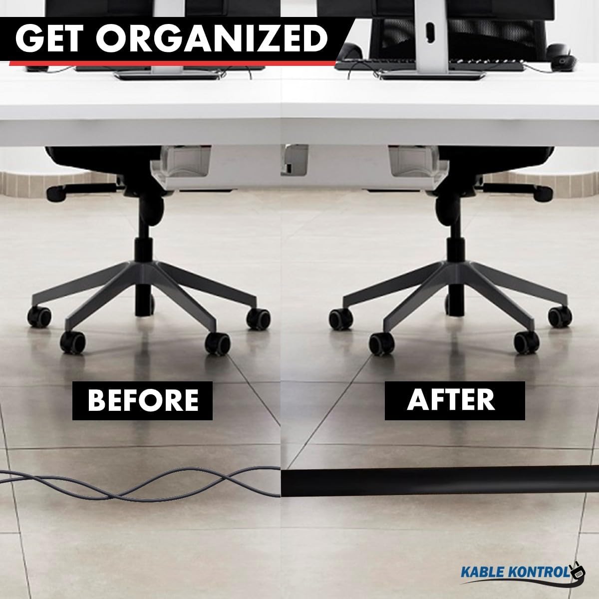 Kable Kontrol Silicone Floor Cord Cover - 5 Ft Flexible Cord Protector, Self Adhesive, for Concealing Extension Cable, Protecting Wires, Prevents Trips – 2.5in W X 0.5in H - 5 Pcs - Black