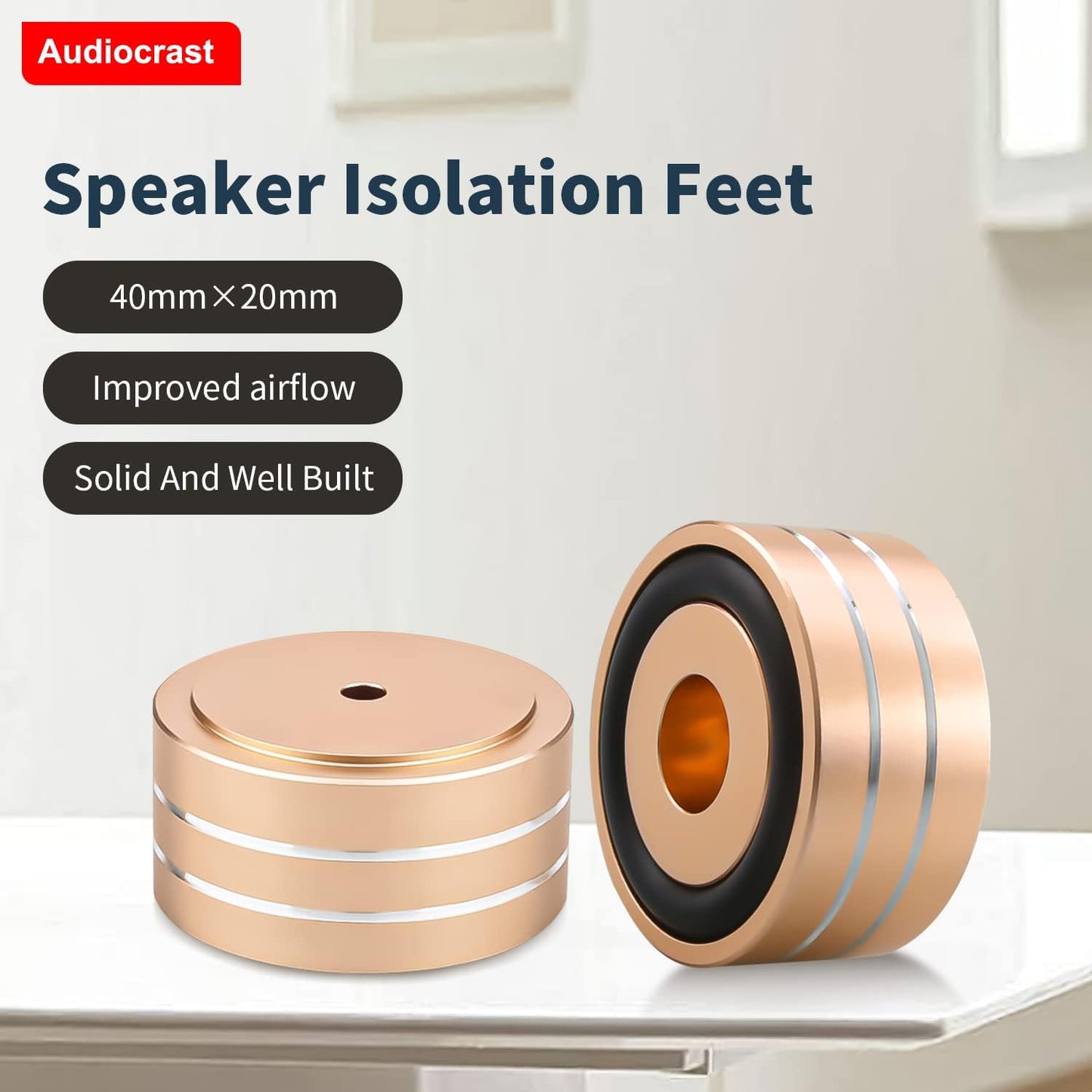 Audiocrast 4X HiFi Speaker Spikes Isolation Feet Pad, Aluminum 40x20mm Turntable Stand Feet Amplifier Shock Absorber Non-Slip Hi-End Floor Protector for Subwoofer DAC CD Turntable Amp