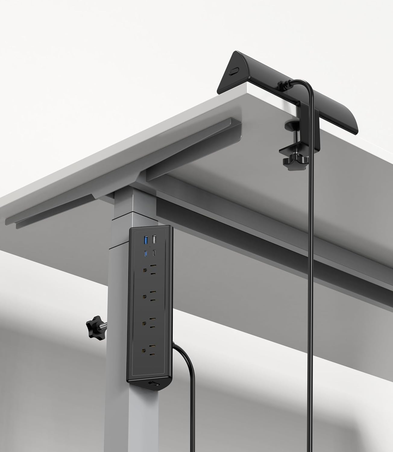 Jgstkcity Desk Clamp Power Strip,20W Fast Charging Station,Surge Protector Nightstand Edge Mount,1875W Extension Cord with Multiple Outlets,2 USB-C,2 USB-A,for Home Office (Black, 2PCS-6 FT)
