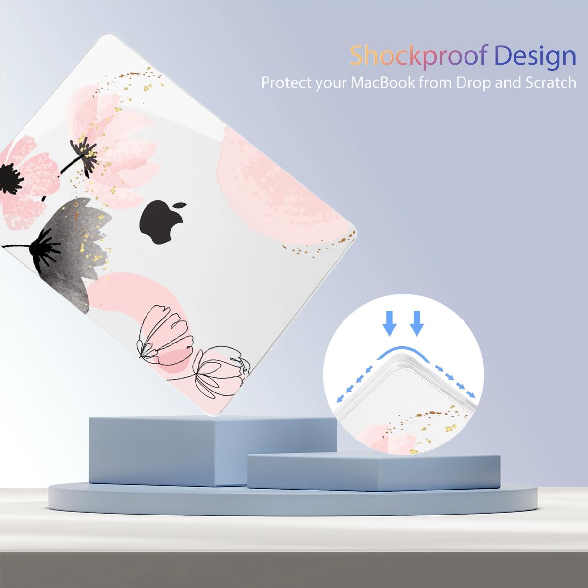 Teryeefi Compatible with MacBook Air 13 inch Case 2025 2024 2023 2022 M4 A3240/M3 M2 A3113/A2681,Hard Shell Case for MacBook Air 13.6 inch + Keyboard Cover + Type C Adapter, Abstract Pink Flowers-098