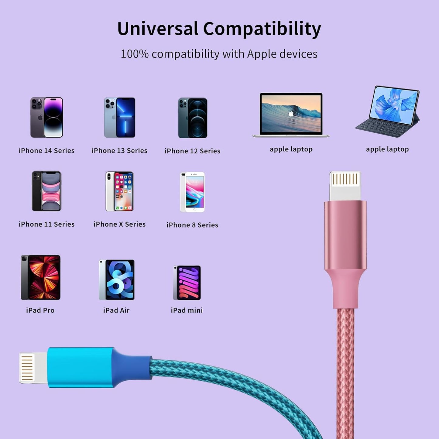 iPhone Charger, Charging Cable 4 Pack (3/3/6/6FT) MFi Certified Nylon Braided USB to iPhone Cables Fast Charging Cord Compatible with iPhone 14 13 12 11 pro max XR XS X 8 7 6 Plus SE and More