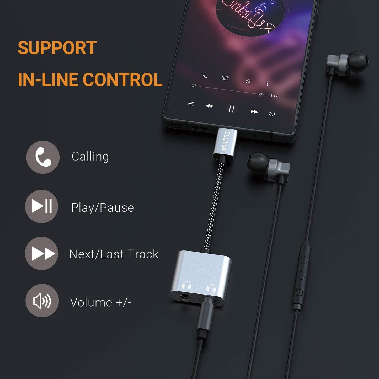 Cubilux USB C Dual Headphones Splitter, Type C to Double 3.5mm Audio Splitter, 2-Way Earphone Adapter for Android Phone, Tablet