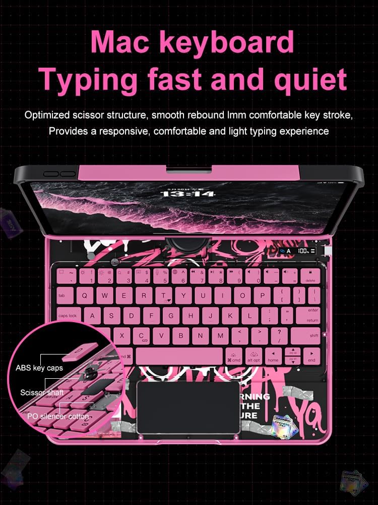 KARTICE Case with Wireless Keyboard Compatible with iPad Pro 11 2024 11 inch, Multi-Touch Trackpad, 7 Color Backlight, 360° Rotating Stand with Pencil Holder for iPad Pro 11, Excludes iPad and Pencil