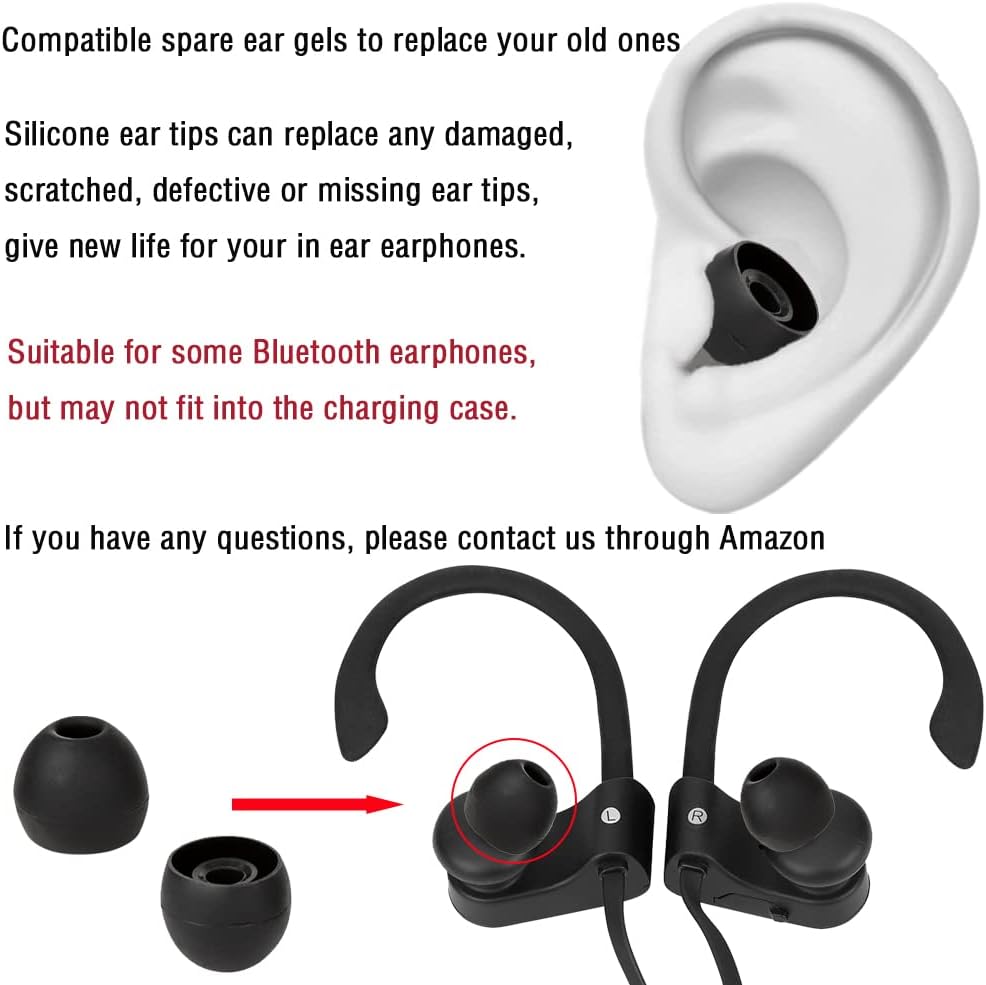 18 Pairs Silicone Earbud Tips Replacement Ear Tips Earbuds Cap for in- Ear Headphones Eartips (Inner Hole from 3.8mm-5.5mm Earphones) Earbud Replacement Tips Ear Buds Tips S M L,Black