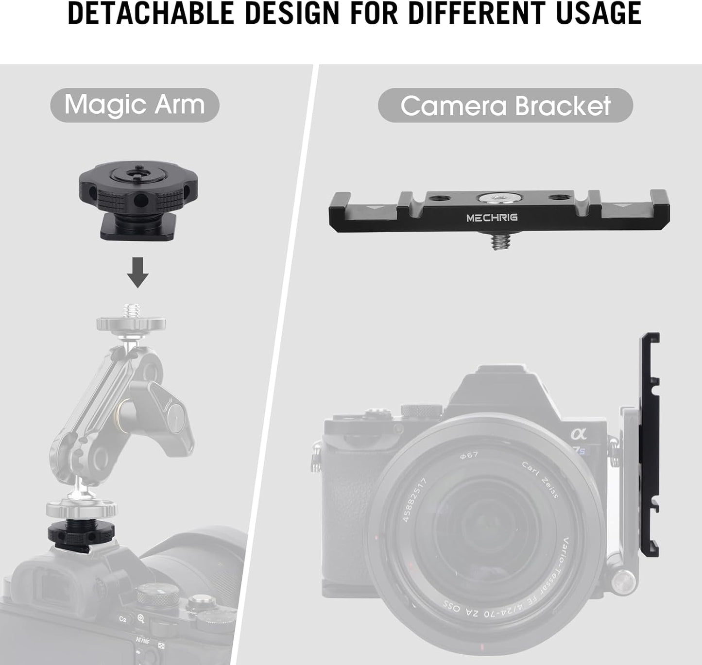 Dual Cold Shoe Extension Bar Mount, Aluminum Dual Hot Shoe Mount Bracket with 1/4" Thread & Cable Slot, Cold Shoe Bracket for DSLR Camera LED Video Light Microphone Monitor (62034)