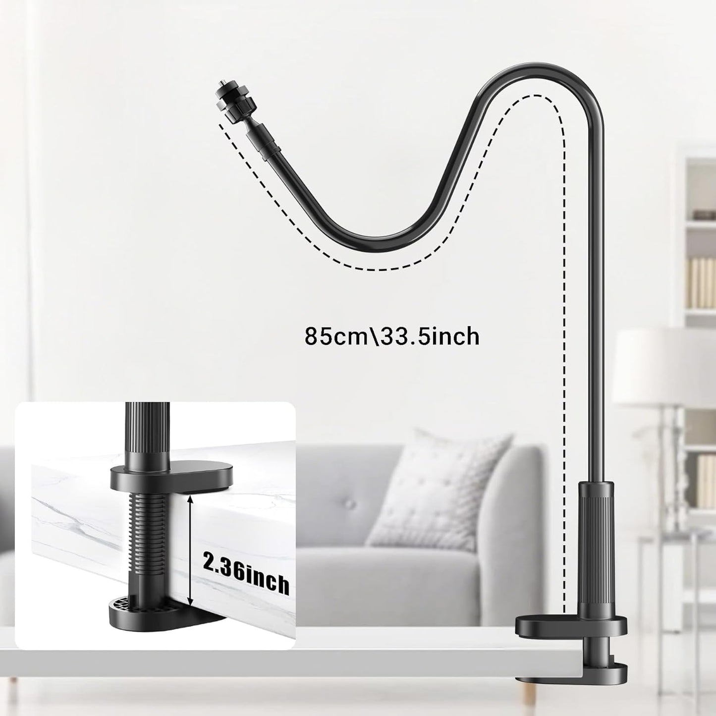 Flexible Webcam Stand Mount for Desk, Gooseneck Webcam Tripod with Clamp, Desktop Phone Holder & Table Top Tripod Compatible with Action Camera Gopro C922 C930e C920S C920 C615 C960 C920x Brio