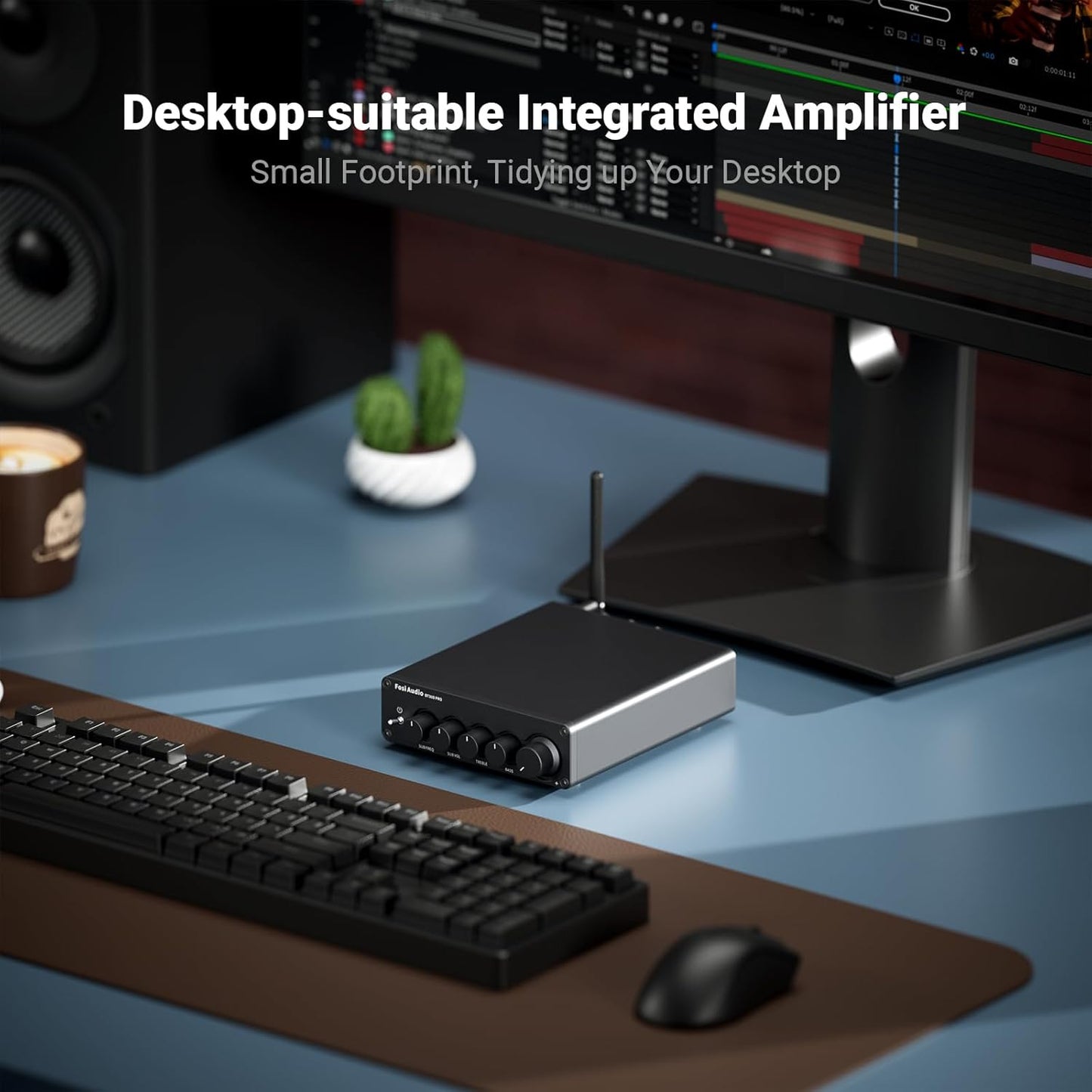 Fosi Audio Bluetooth Subwoofer Amplifier 2.1, BT30D Pro Subwoofer Amp with TPA3255 Chips 165W x2+350W & Bass Treble Control, 2.1 Channel Sub Amplifier for Desktop/Outdoor/Bookshelf Speakers