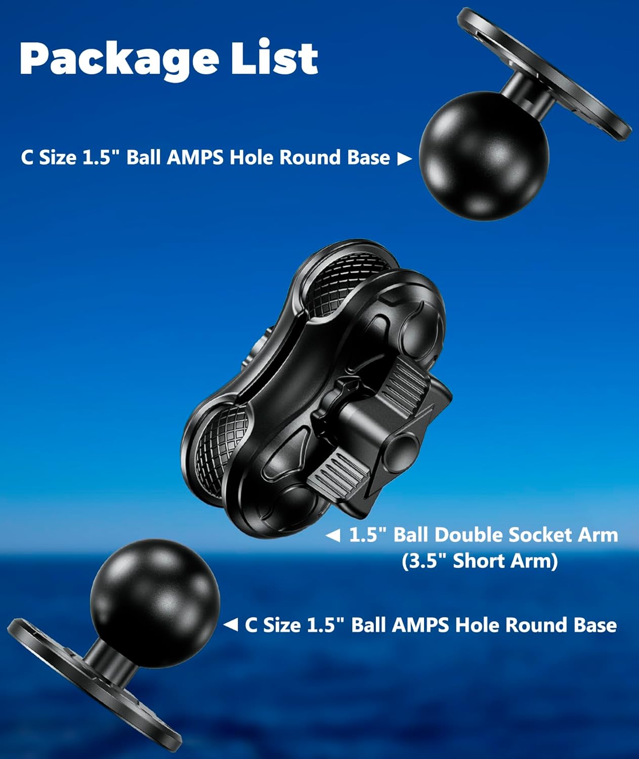 Aluminum Alloy Fish Finder Mount with 1.5" Ball AMPS Hole Round Plates, 3.5" Short Arm Marine Electronic Mount Tablet Holder for Garmin, Lowrance, Humminbird, Raymarine and More