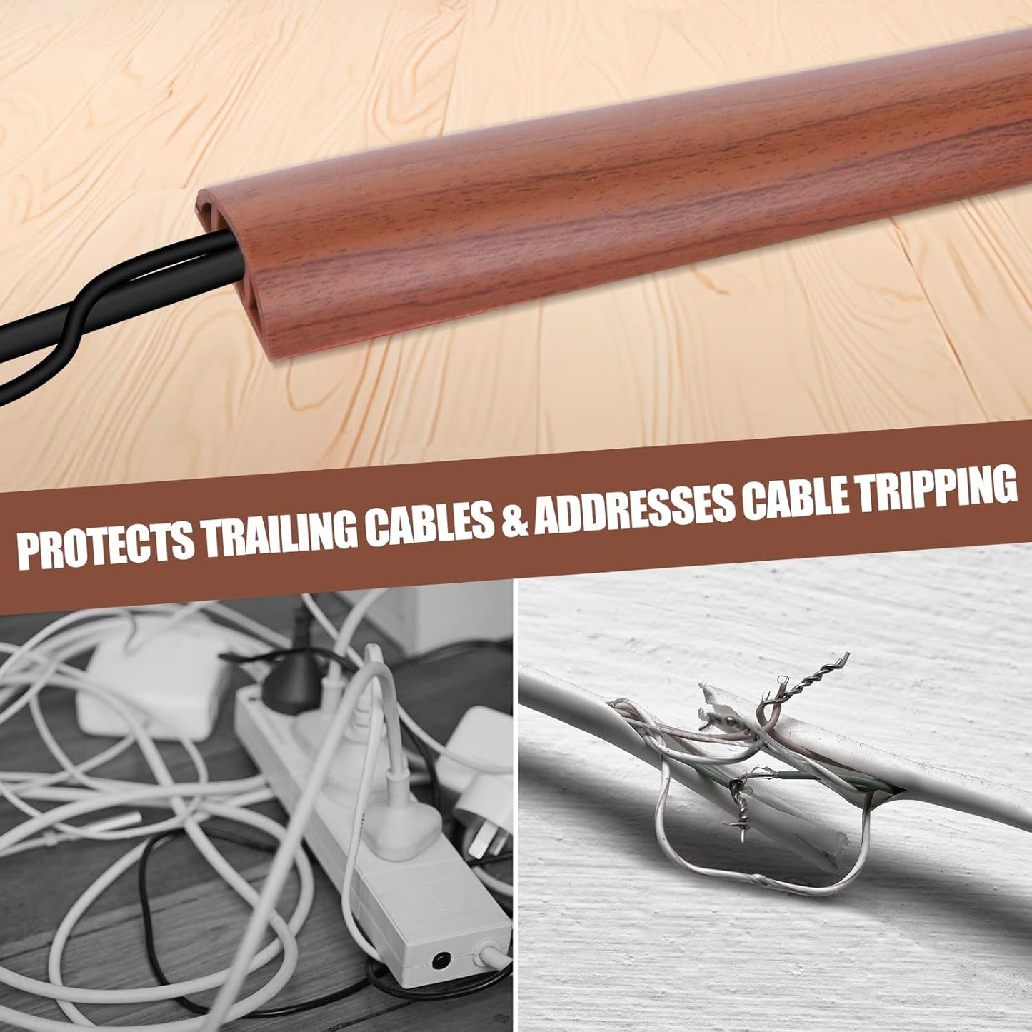 Floor Cord Cover Cavity 0.8"x0.37" Self Adhesive Cord Hider, 10FT Low Profile Cable Management, Extension Strip Protector for Wires, Prevent Cable Trips for Offices, Gyms, Exhibitions(Red Teak)