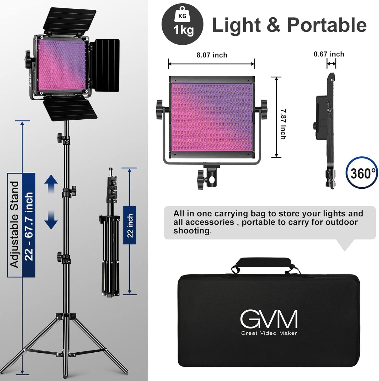 GVM 850D RGB LED Video Lights with 2 Softboxes Stand, 360 ° Full Color Video Lighting Panel with App Control,2 Packs Photography Lighting Kit 40W CRI 97+ for Web Conference, YouTube, Studio, Zoom
