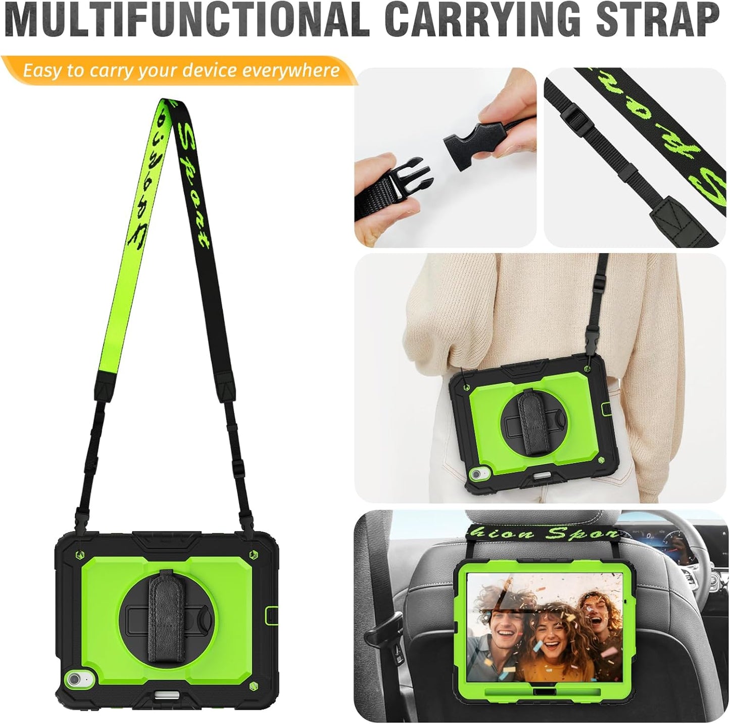 HXCASEAC Case for iPad Air 11 inch (2025 M3 / 2024 M2), Shockproof Design with Pencil Holder/Screen Protector/Rotating Hand Strap, Protective Cover for iPad Air 7th/6th Generation - Green