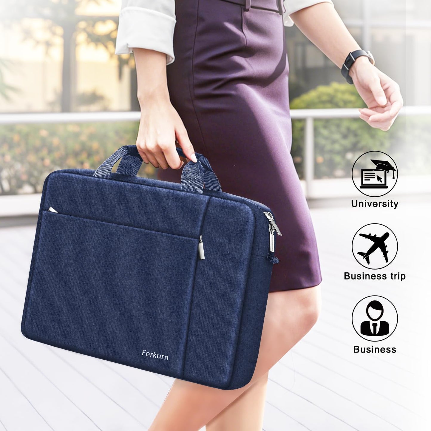 Ferkurn Laptop Bag Case for Women Men Computer Bag Compatible with HP Envy Pavilion Omen/LG Gram/MSI/Dell Inspiron XPS/Lenovo/Acer, Shoulder Strap Carrying Messenger Briefcase, Blue, 14 Inch