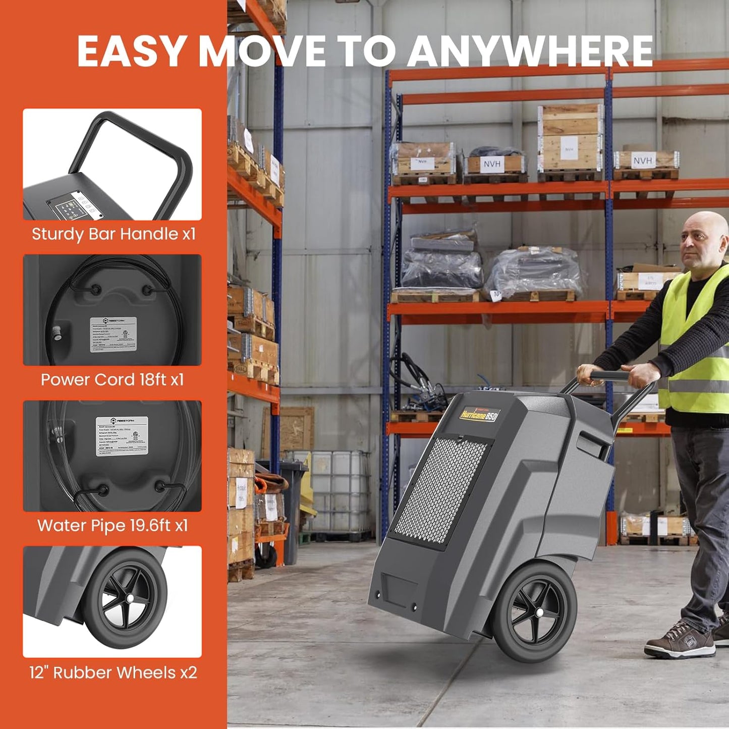 Abestorm Commercial Dehumidifier with Pump Drain Hose, 180 Pints Large Capacity Industrial Dehumidifier for Basements, Garages, Job Sites, 5 Years Limited Warranty, Grey