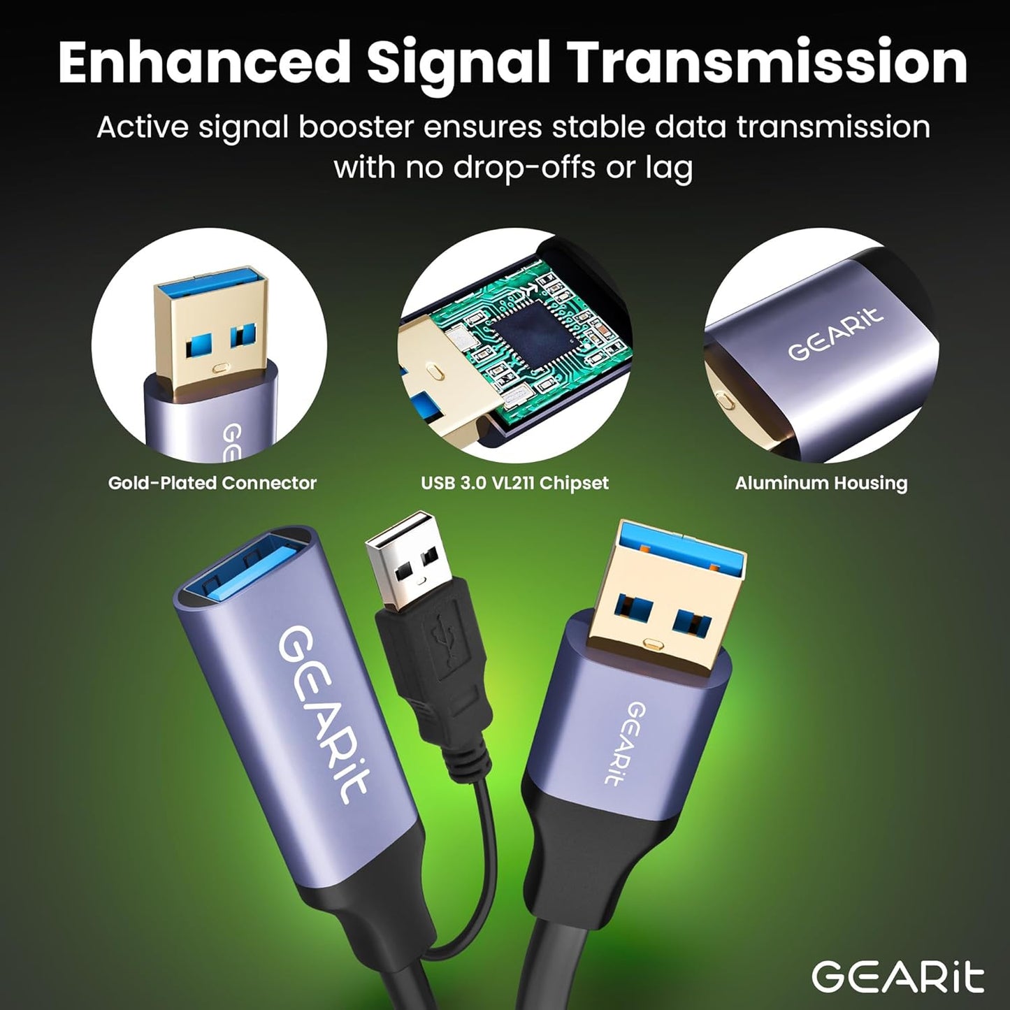 GearIT USB 3.0 Active Extension Cable (2 Pack - 50 Feet) A-Male to A-Female USB Repeater with Signal Booster for Oculus Rift, Quest Link, Xbox 360 Kinect, PlayStation, Printer, Webcam - 50ft
