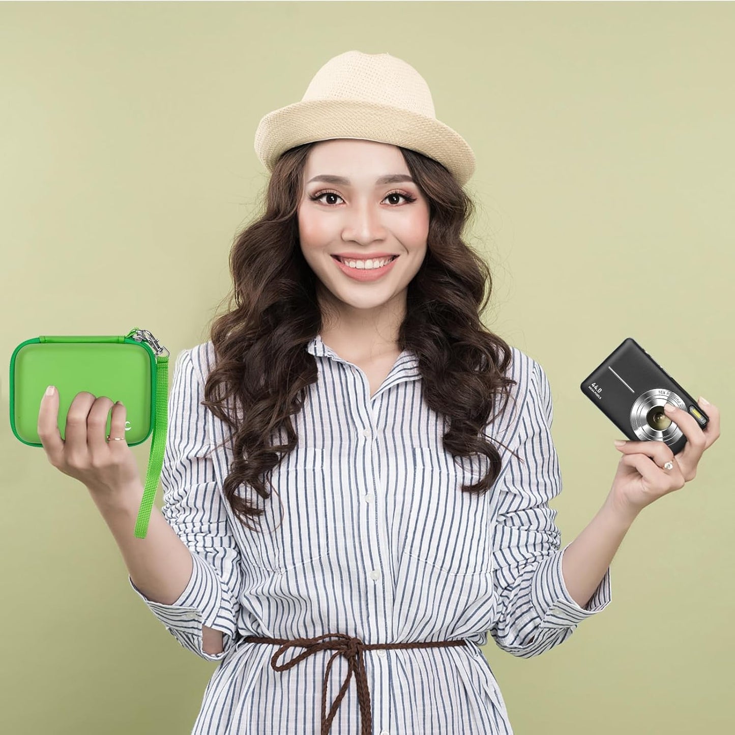 Carrying & Protective Case for Digital Camera, AbergBest 21 Mega Pixels 2.7" LCD Rechargeable HD/Kodak Pixpro/Canon PowerShot ELPH 180/190 / Sony DSCW800 / DSCW830 Cameras for Travel - Grass Green