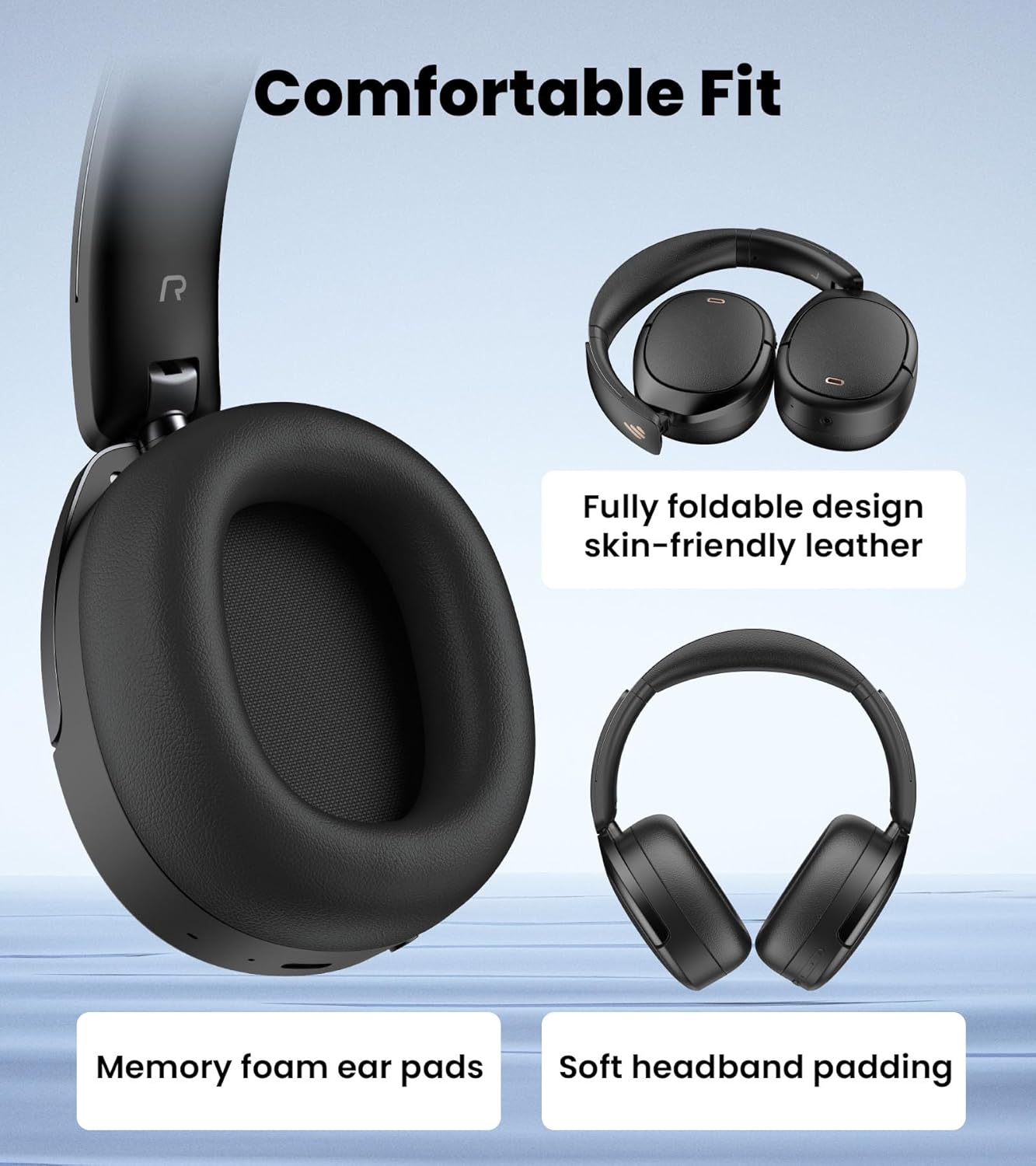 Edifier W80 Over Ear Headphones with -49dB Active Noise Cancelling, LDAC Hi-Res Wired & Wireless, AI Clear Call, Fast Charging, Multipoint Connection, Bluetooth V5.4 - Black
