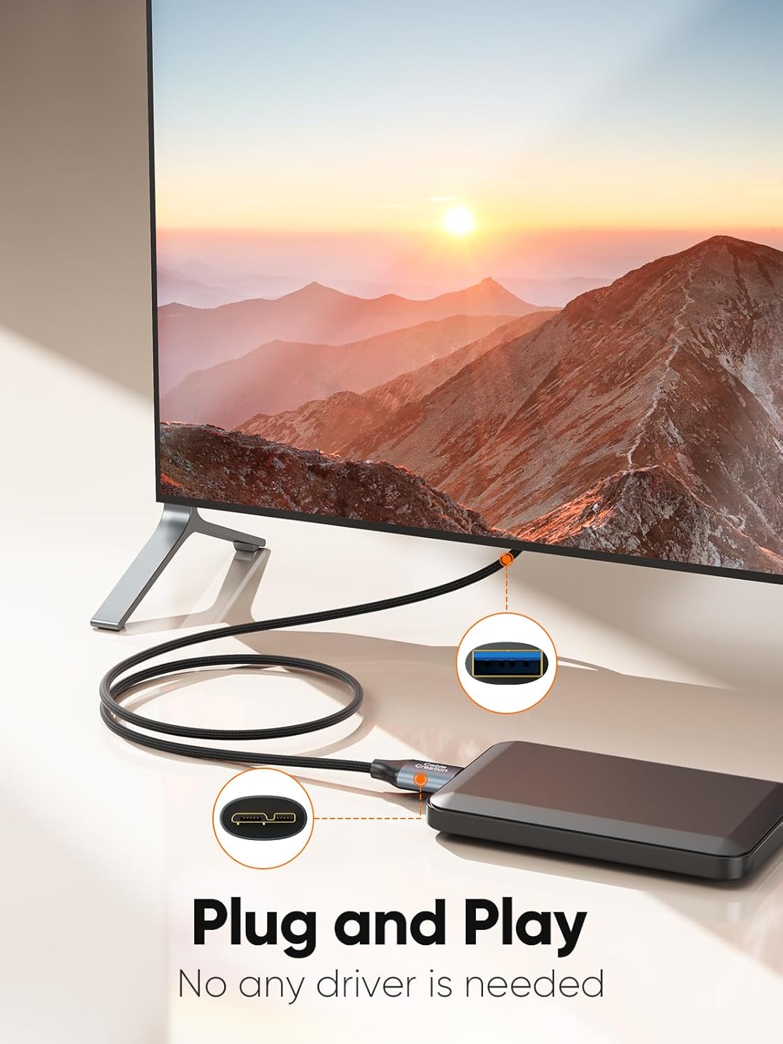 CableCreation USB C Hard Drive Cable 1FT, 5Gbps USB A/C to Micro B, Compatible With iPhone 15 Plus/15 Pro Max, WD, External Hard Drive, and Camera, Grey