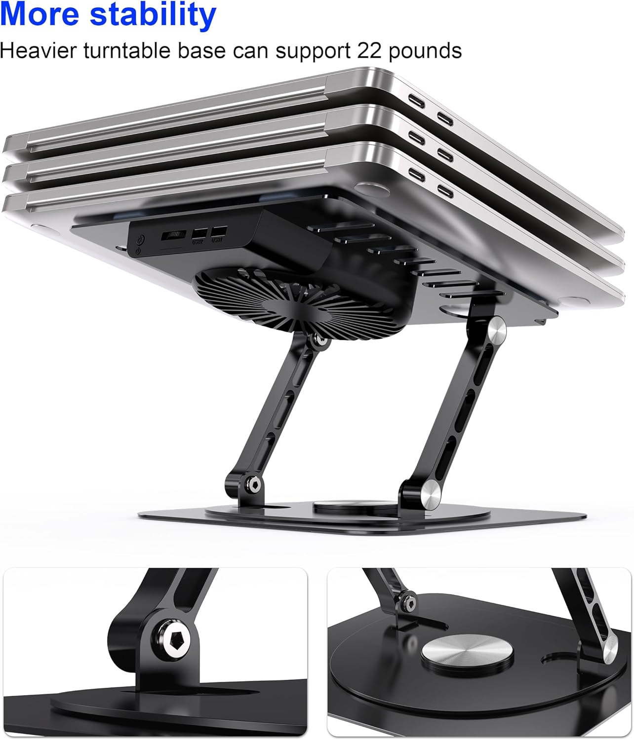Laptop Stand,with 360°Rotating Base,External Cooling Fan,Adjustable RGB Lighting,Ergonomic Foldable Notebook Computer Holder.Compatible with All 10-17" Laptops Tablets,Black