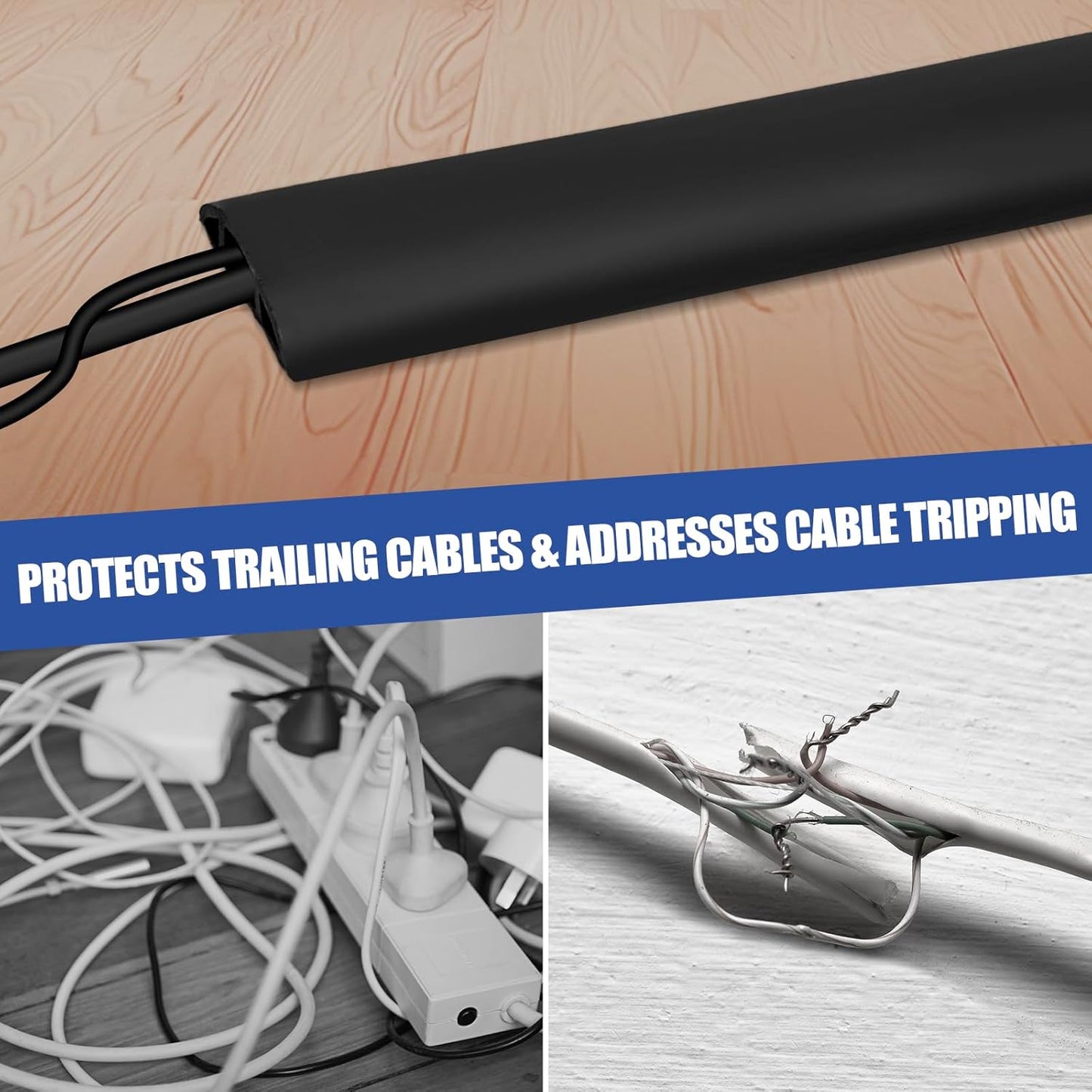 Floor Cord Cover Self Adhesive Cord Hider,10FT Cable Management, Extension Strip Protector for Wires, Prevent Cable Trips for Offices, Gyms, Exhibitions Cavity:0.51"(W) x 0.3"(H) Black