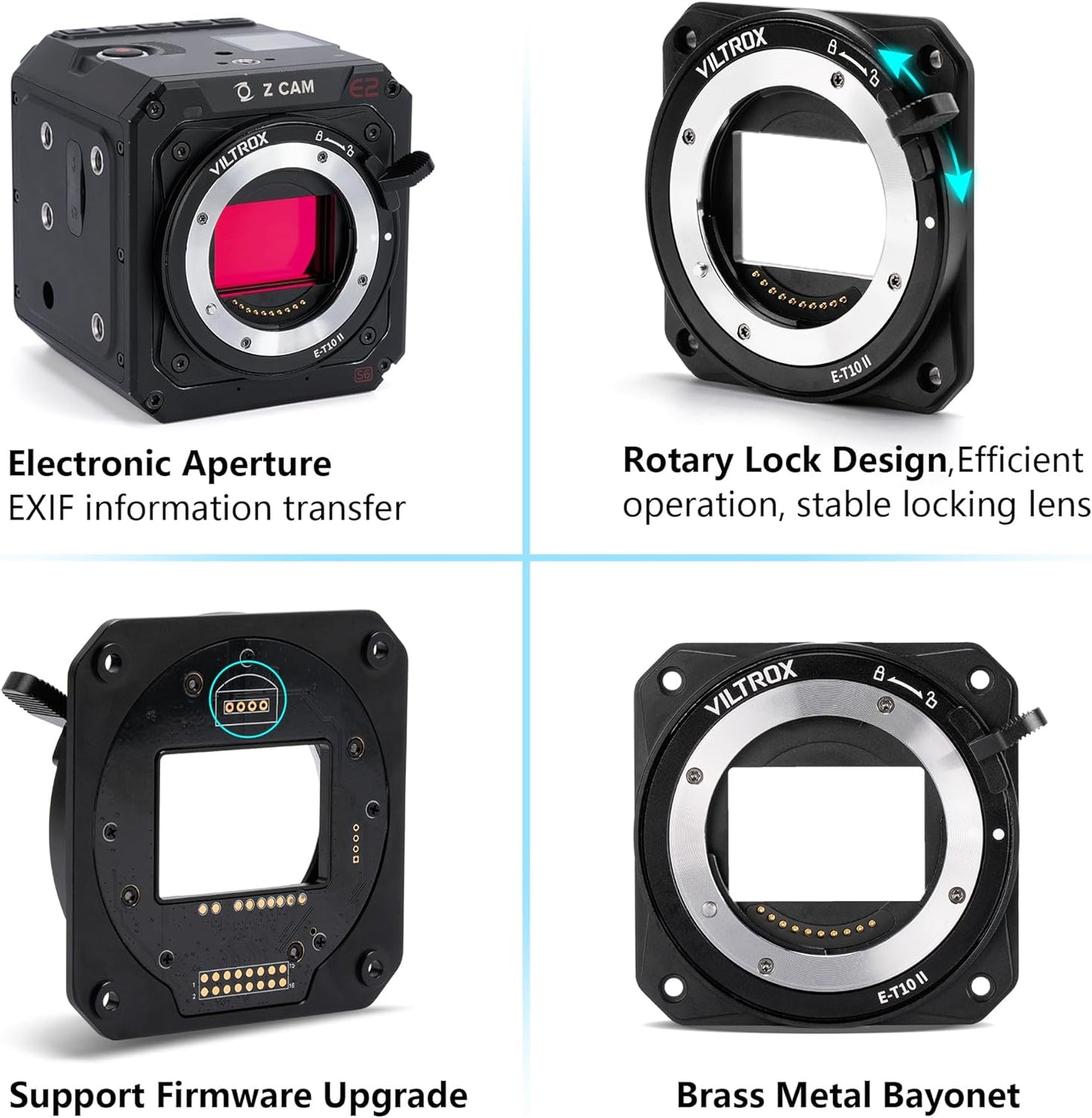 VILTROX E-T10 II Lens Mount Adapter, E Mount Lens to Z-CAM Cinema Cameras Autofocus Adapter Converter Compatible with Sony E Mount Lens to Z-CAM E2-M4 E2-S6 E2-F6 E2-F8 Cinema Cameras