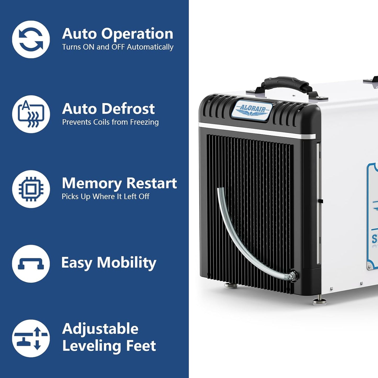 ALORAIR Basement/Crawl Space Dehumidifiers 198 Pint (Saturation), 90 PPD (AHAM), Auto Defrosting System, Commercial Dehumidifier