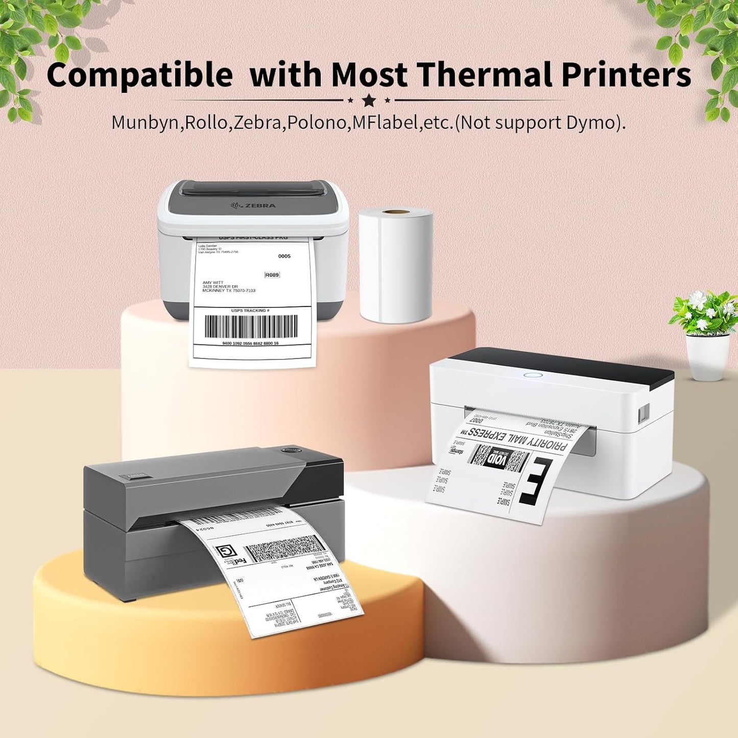 FungLam 4"X6" Thermal Shipping Labels, 4X6 Labels,White Mailing Shipping Labels, Perforated, 250 Labels,Compatible with iDPRT, JADENS and Rollo.