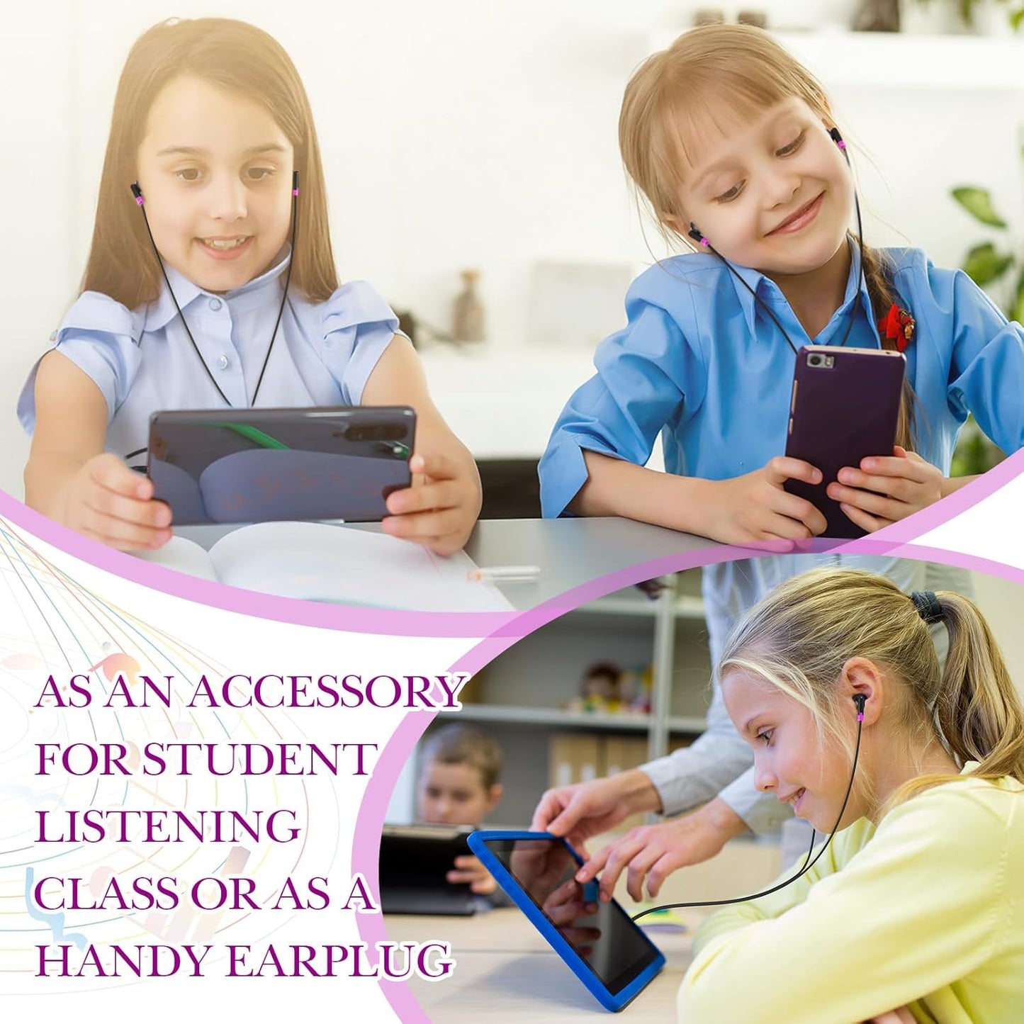 Kanayu 100 Pack Wired Earbuds Bulk for Classroom Ear Headphones Wired Basic Student Earbuds No Microphone with 3.5mm Jack for Kids Class Laptop School Library, Individually Bagged(Pink)