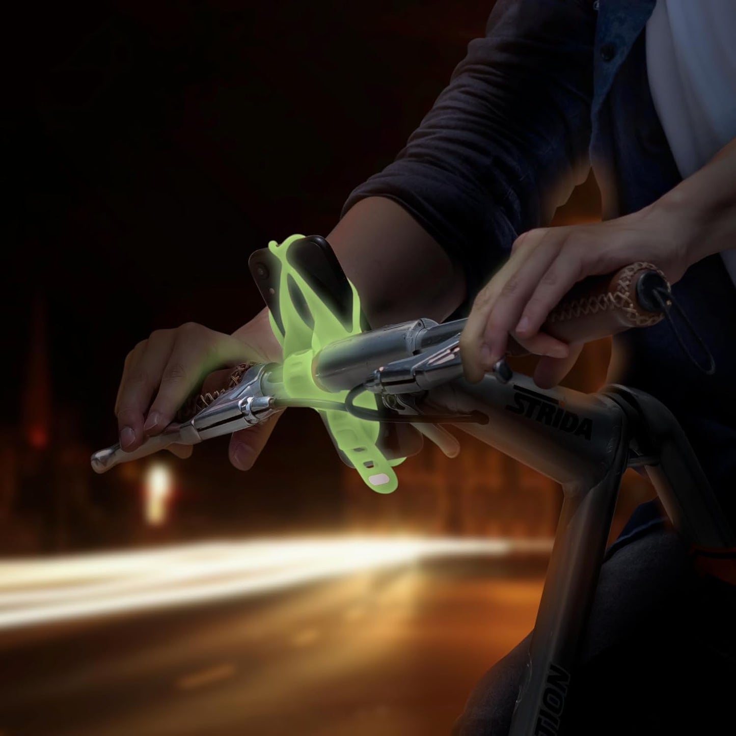 BONE Bike Tie 4, Bike Cell Phone Mount for Handlebar, Scratch-Free Silicone Holder with Anti-Slip Design, Universal Cycling Phone Holder Compatible with Most Smartphones (Luminous - Handlebar)