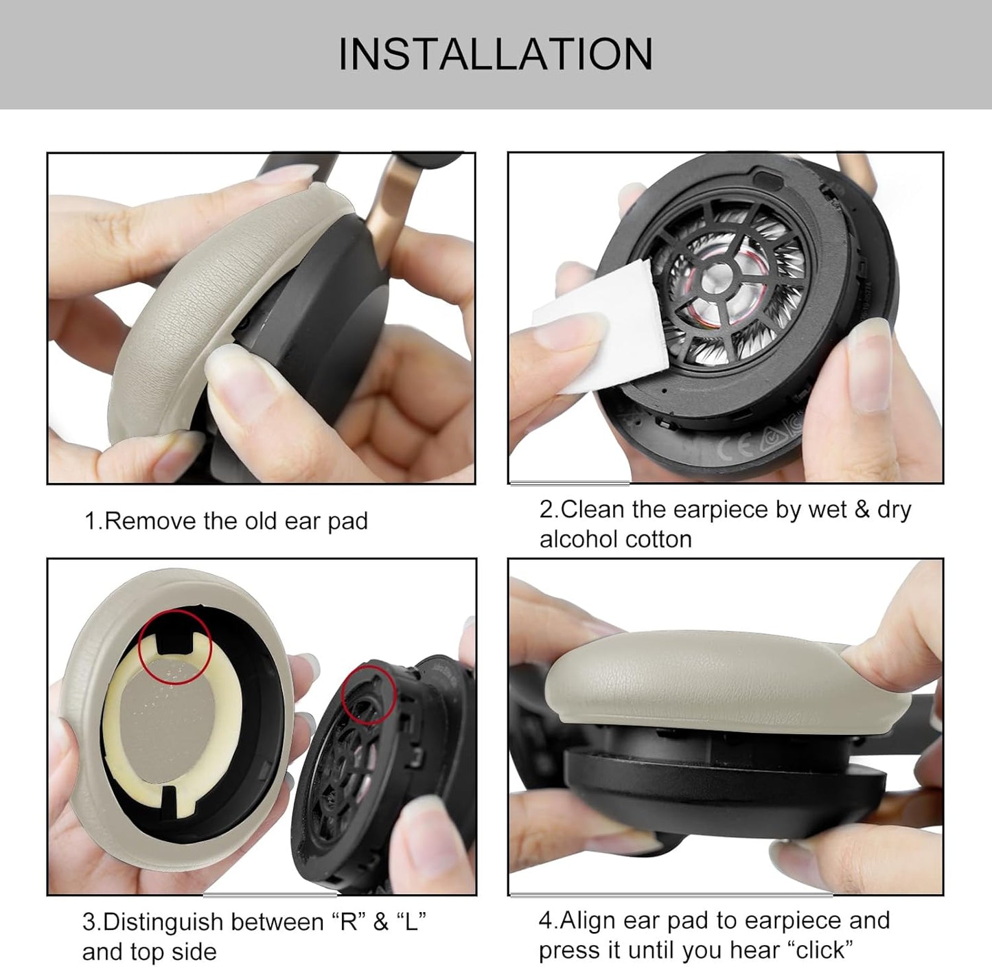 Ear Pads for Jabra Elite 45h - Replacement Ear Cushions for Evolve2 65 40 MS UC USB On-Ear Wireless Headphones - Protein Leather Memory Foam (Gold Beige)