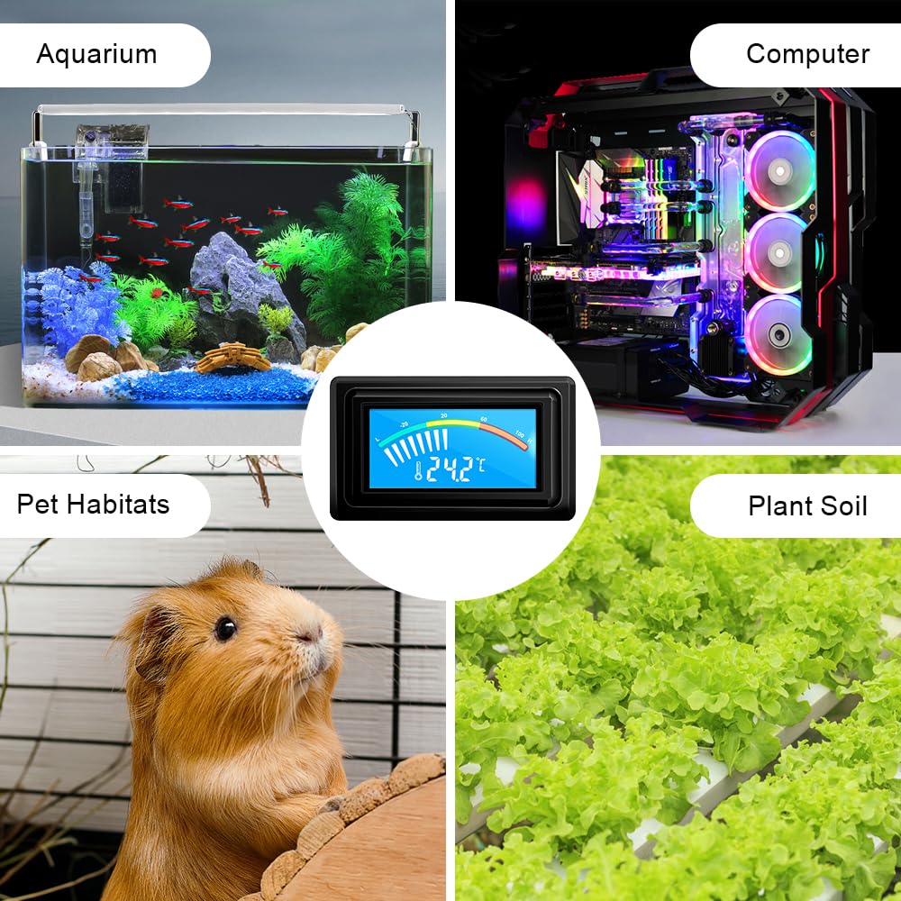 KETOTEK Digital Thermometer Temperature Gauge USB Power Supply with Sensor Probe for Aquarium Vehicle PC Case Incubators Brooders Climb Pet Fahrenheit & Celsius LCD Display