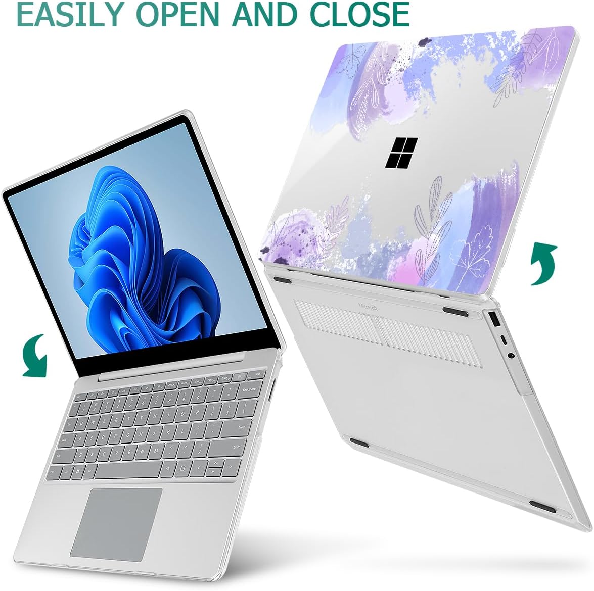 Tuiklol Case for 15 Inch Microsoft Surface Laptop 5/4/3 2022-2020, Model 1979/1953/1872/1873 Hard Shell Cover, Keyboard Cover+Screen Protector+Dust Plugs,Inset Flora