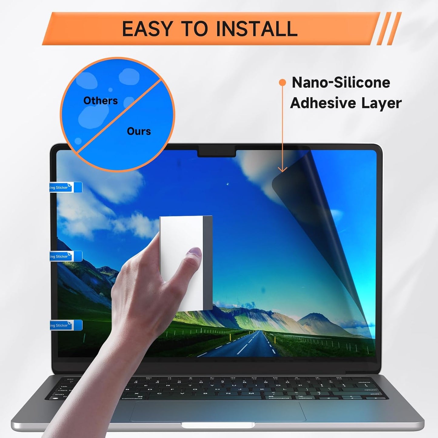 Privacy Screen for MacBook Pro 13 Inch (2016-2022, M1, M2) & Air 13 inch (2018-2021, M1), Matte Anti Glare Blue Light Filter, Nano No Glue Anti Spy Black Protector for Mac Pro 13In Laptop Computer