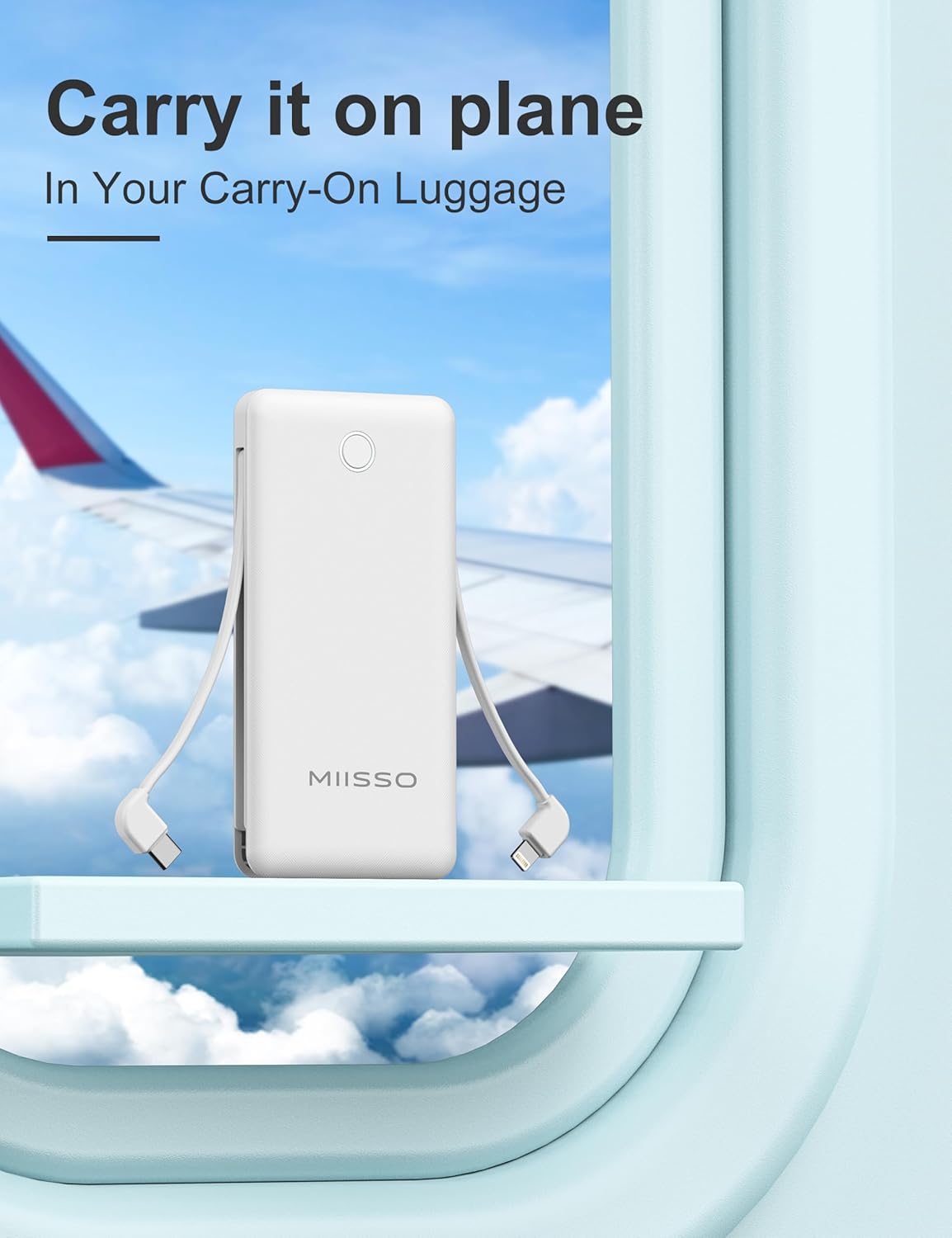 10000mAh Slim Portable Charger with Built in Cable, Power Bank Travel Charger External Battery Pack for Phone, 4 Output USB Type C Cord Clutch Charger Compatible with iPhone, 2 Pack Black & White