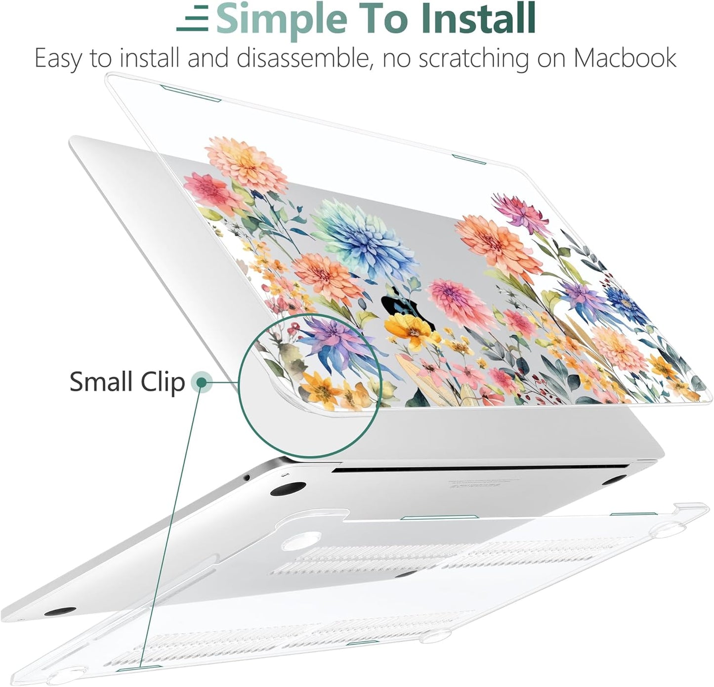 TWOLSKOO Compatible with MacBook Pro 13 inch Case 2023-2016 A2338 M2/M1 A2251 A2289 A2159 A1989 A1706, Plastic Hard Shell Cover & Keyboard Skin & Screen Protector - Beautiful Flowers