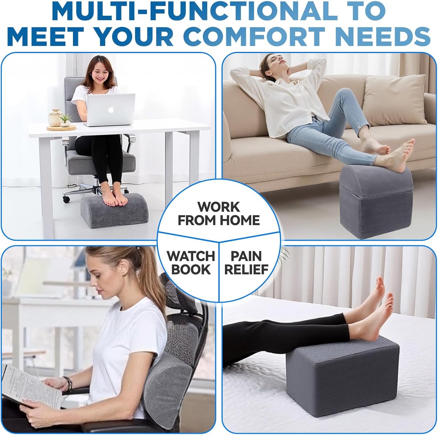 Adjustable Foot Rest for Under Desk - 3-in-1 Ergonomic Foot Stool with Zipper Connection, Height Adjustable for Office, Home & Gaming (Gray)