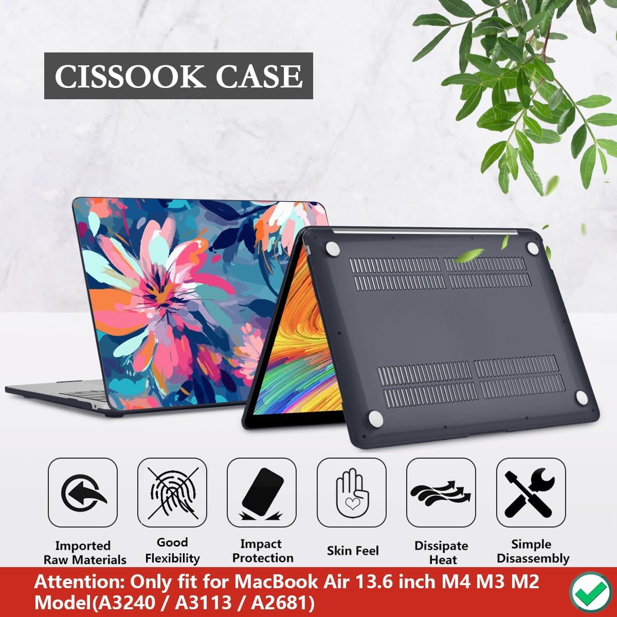 CISSOOK Compatible with MacBook Air 13.6 inch Case 2025 2024 2023 2022 Release M4 M3 M2 Chip A3240 A3113 A2681, Plastic Hard Shell Case &Keyboard Cover& Screen Protector, Muti-Color Painting