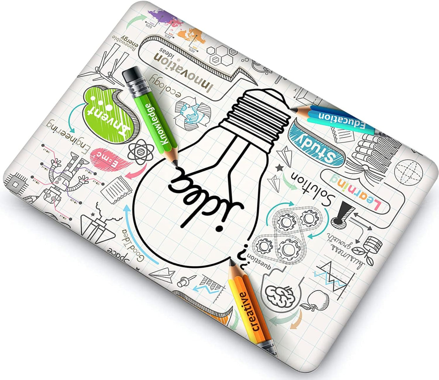 Compatible with MacBook Air 13 Inch Case 2017 2016 2015 2014 2013 2012 2011 2010 Release A1466/A1369, Plastic Hard Shell Case & Keyboard Cover & Screen Protector - Idea Bulb