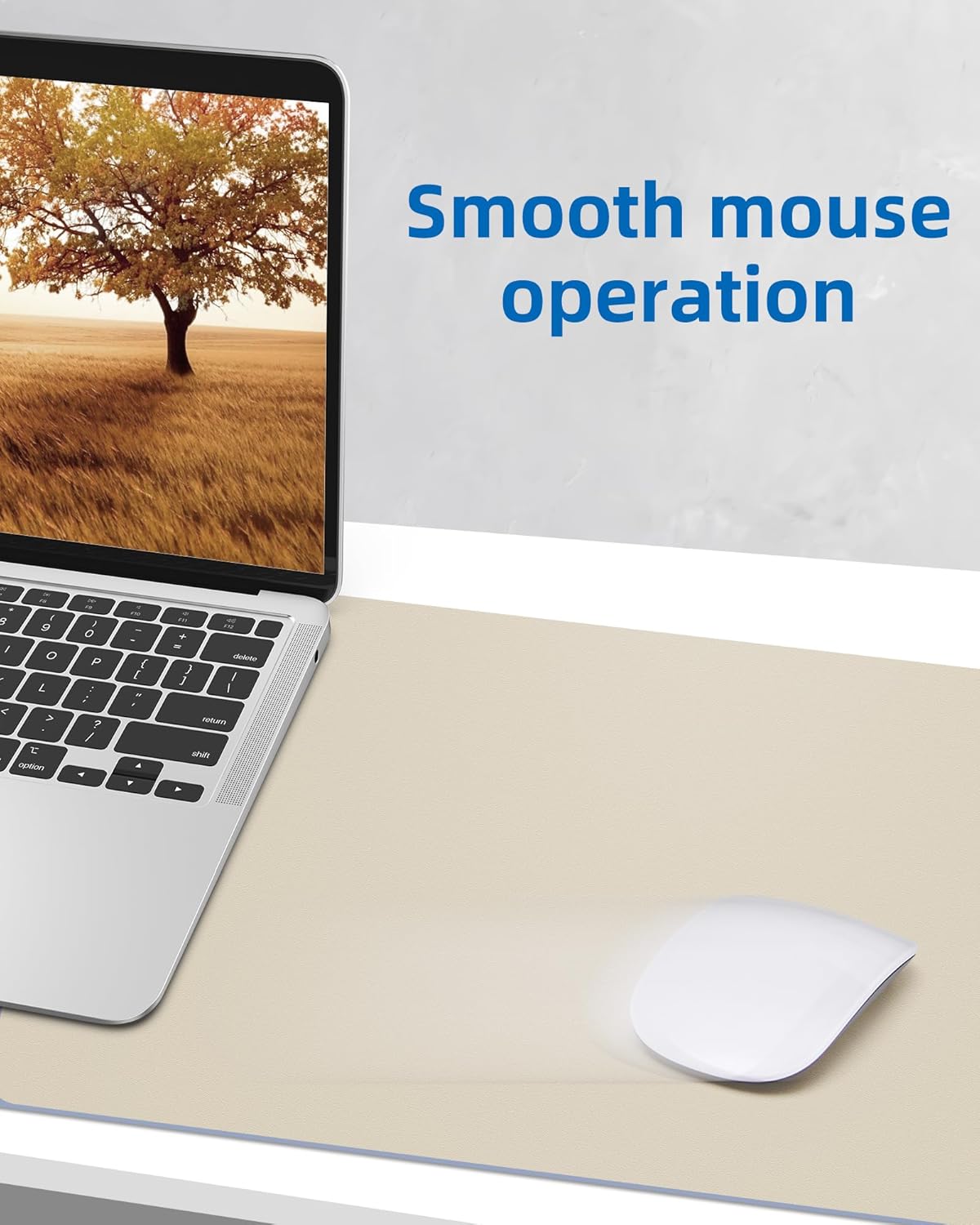 AFIING Leather Desk Pad Protector, Mouse Pad, Office Desk Mat, Non-Slip PU Leather Desk Blotter, Large Desk Mat, Waterproof Keyboard Mat for Office/Home/Decor (Beige, 55" x 17")