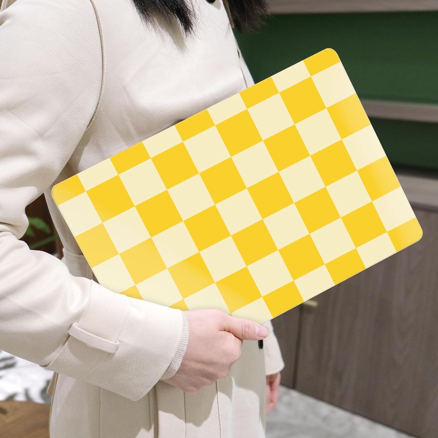 MEEgoodo for MacBook Air 13 inch Case 2021 2020 2019 2018 Released A2337 M1 A2179 A1932 with Touch ID, Plastic Hard Shell & Keyboard Cover Compatible with MacBook Air Case 13.3, Yellow Squares