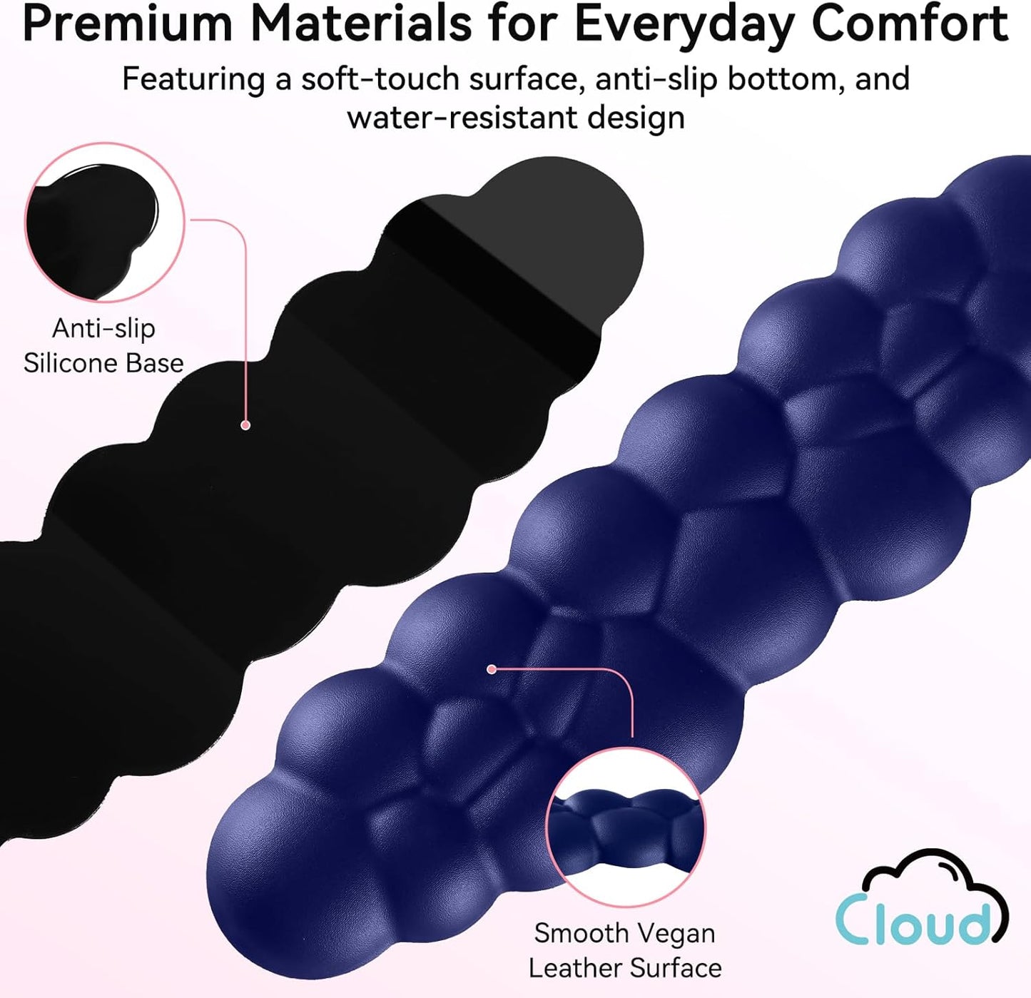 Cloud Wrist Rest for Computer Keyboard, 4-in-1 Memory Foam Leather Cloud Keyboard Wrist Rest and Mouse Pad Set with Ergonomic Support for Arm and Palm Cushion, Gaming/Work Setup, Dark Blue