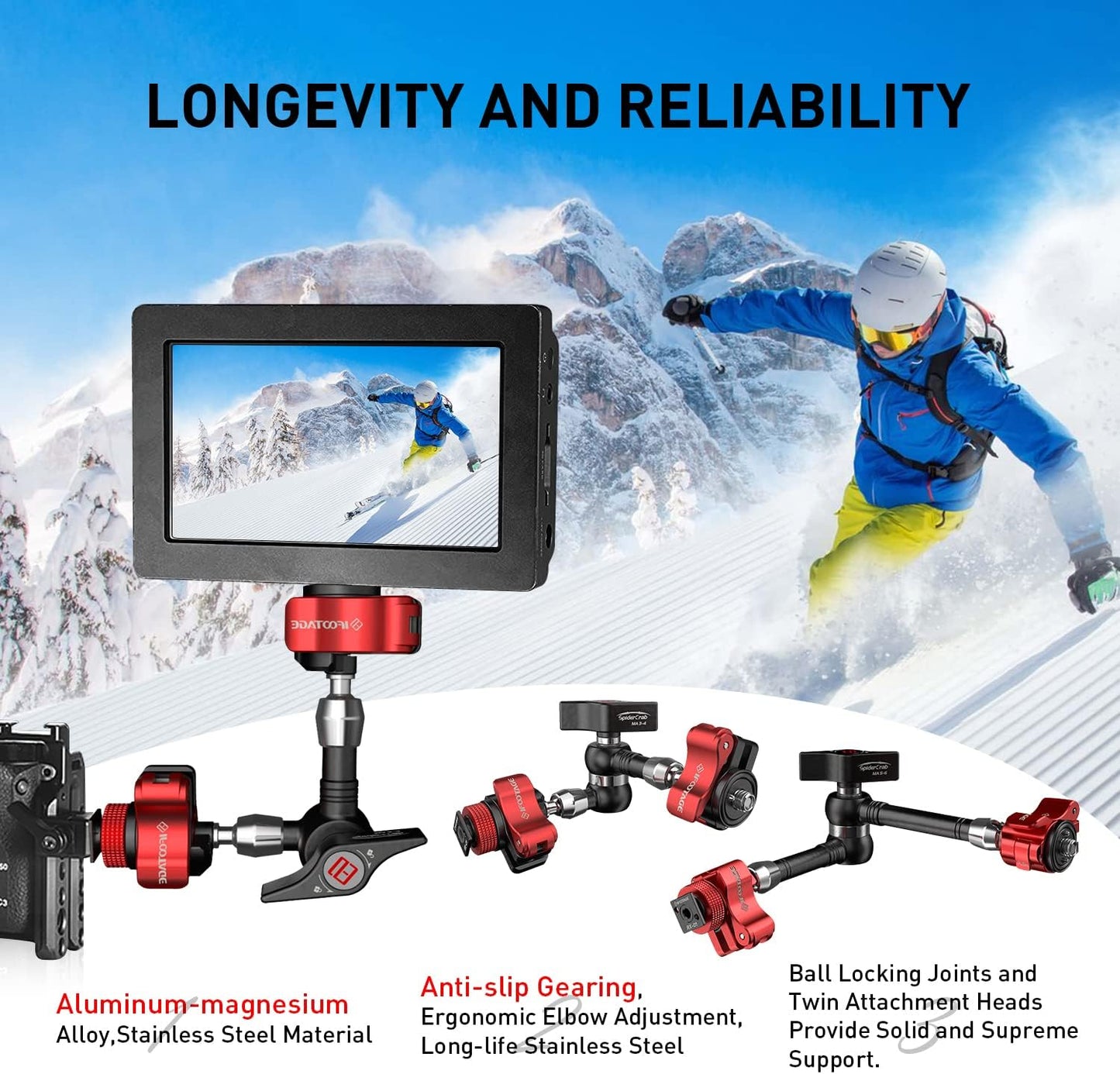 IFOOTAGE Magic Arm Clamp MA5-6, 11 Inches Adjustable Friction Power Articulating Magic Arm with 1/4" and 3/8" Thread Screw for DSLR Camera Rig/LCD Monitor/LED Lights