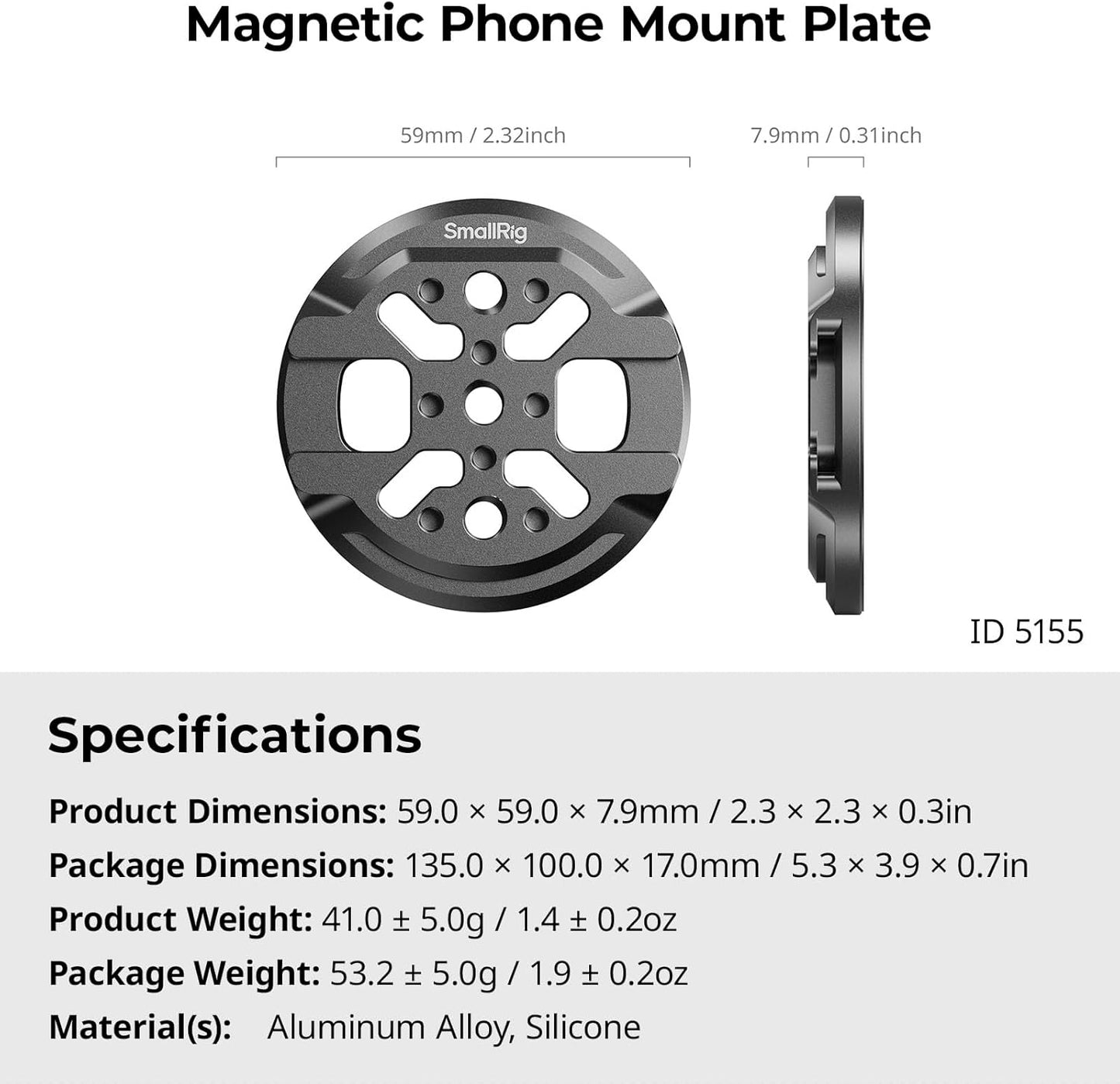 SMALLRIG Magnetic Phone Mount Plate for iPhone 17/16/15, with Cold Shoe Mount & 1/4"-20 Threaded Hole, for DJI Mic 2, Ball-Head Selfie Sticks, Vlogging, Live Streaming, Smartphone Filming-5155