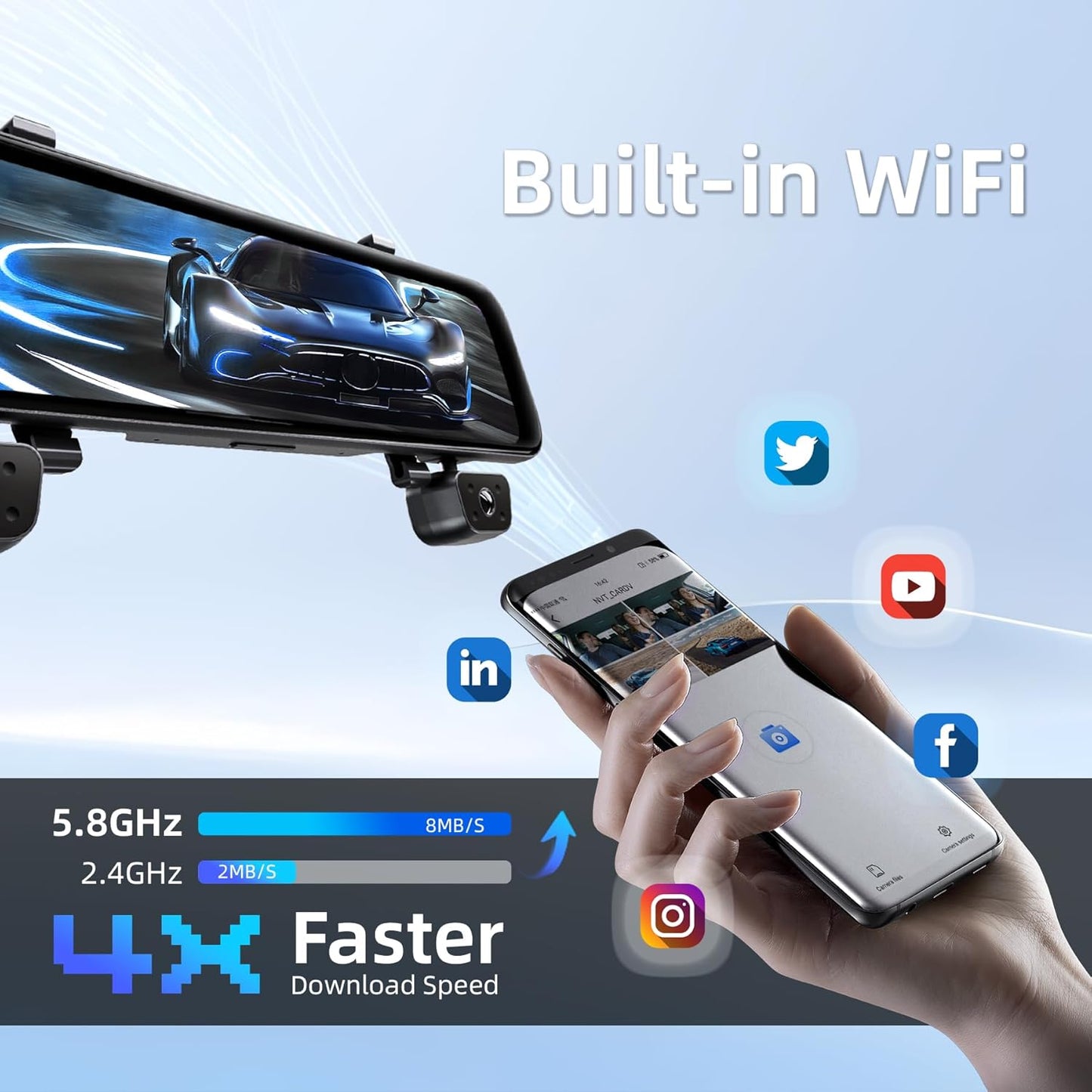 2025 Rear view Mirror Camera,4 Channel Mirror Dash Cam Front and Rear,24/7 Recording Rearview Mirror Backup Camera for Cars & Trucks,12" Touch Screen,Built-inWiFi,GPS,IR Night Vision,Free 64GB SD Card