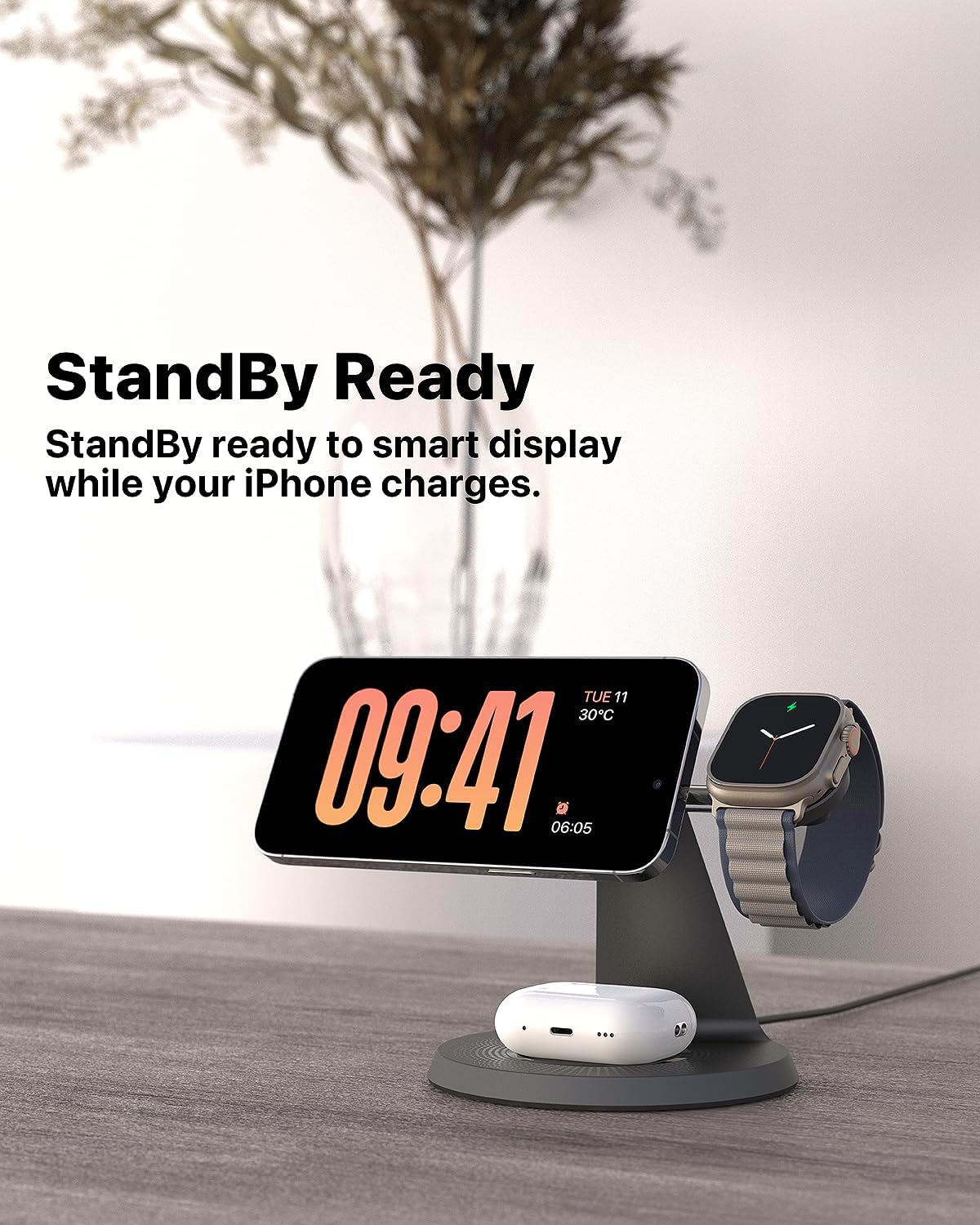 3 in 1 Wireless Charging Station for Apple Device: Fast Charging Station for iPhone and Watch with MagSafe, Stable Charger Stand for iPhone 12-16 & iWatch & AirPods